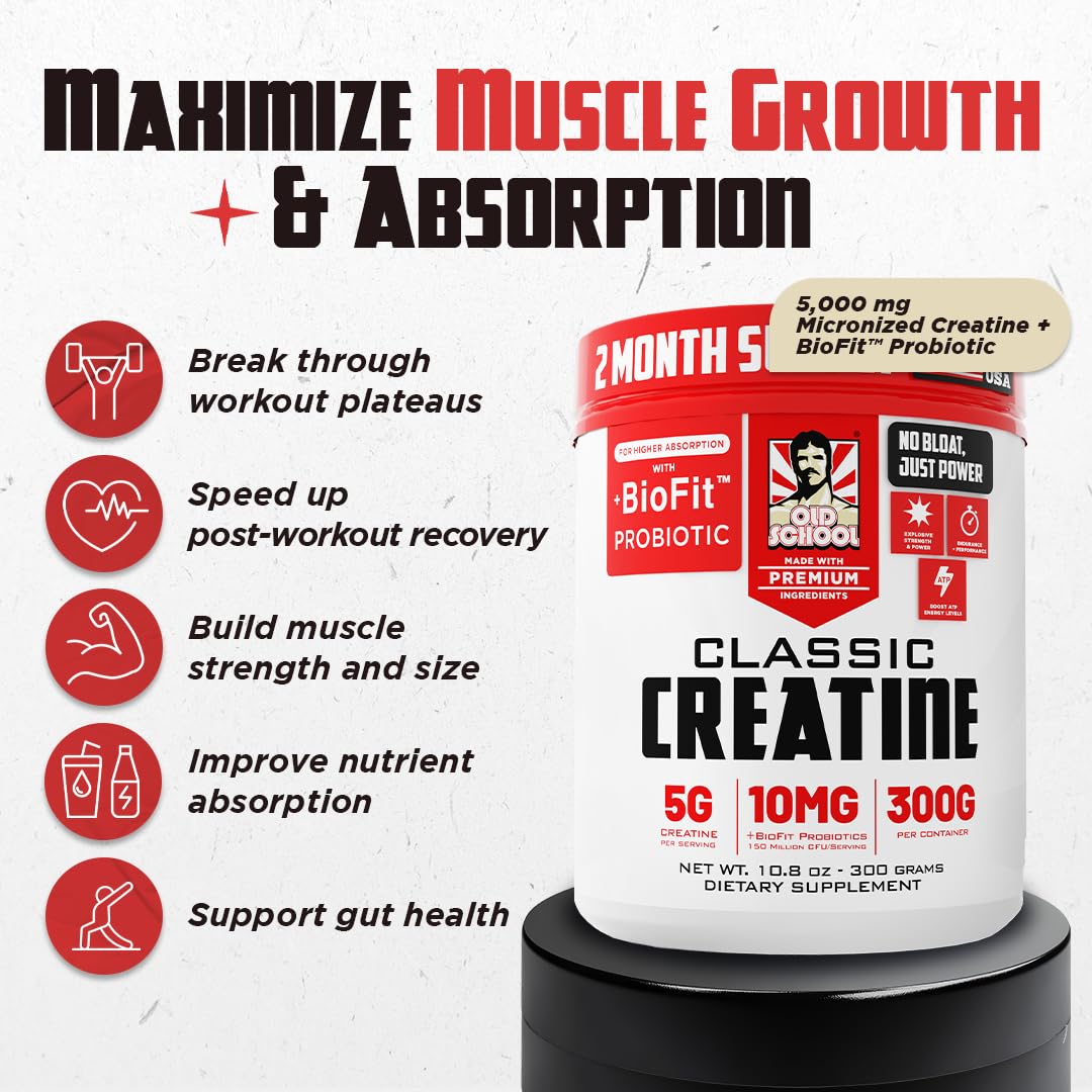Old School Labs 5000mg Micronized Creatine Monohydrate with BioFit™ Probiotic - No Bloat Post-Recovery for Men & Women Supports Muscle Growth, Old School Labs buy supplements canada