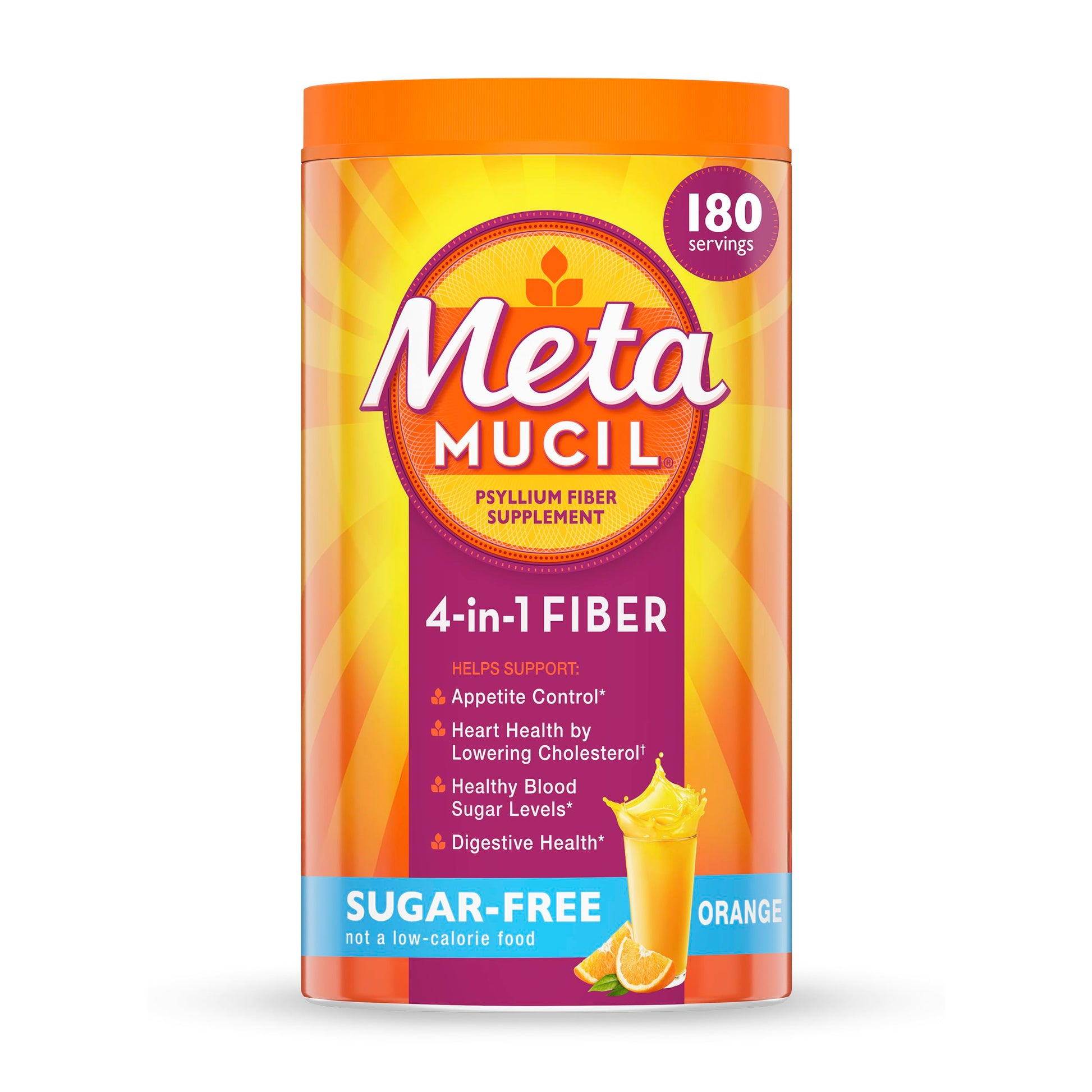 Metamucil 4-in-1 Psyllium Husk Friendly Fiber Supplement, Sugar-Free, 180 teaspoons, Orange Flavored, Daily Fiber Powder for Digestive Health Metamucil buy supplements canada