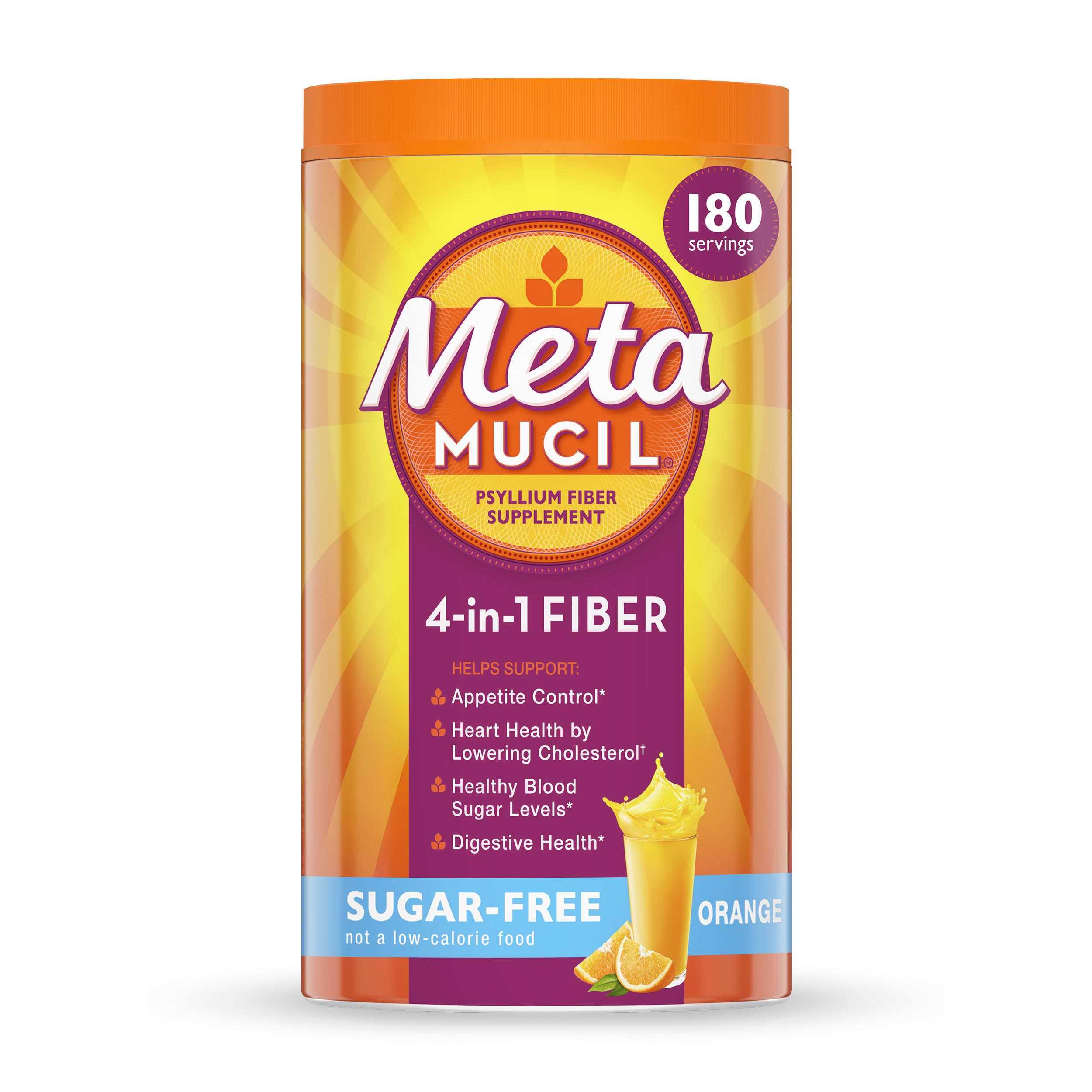 Metamucil 4-in-1 Psyllium Husk Friendly Fiber Supplement, Sugar-Free, 180 teaspoons, Orange Flavored, Daily Fiber Powder for Digestive Health Metamucil buy supplements canada