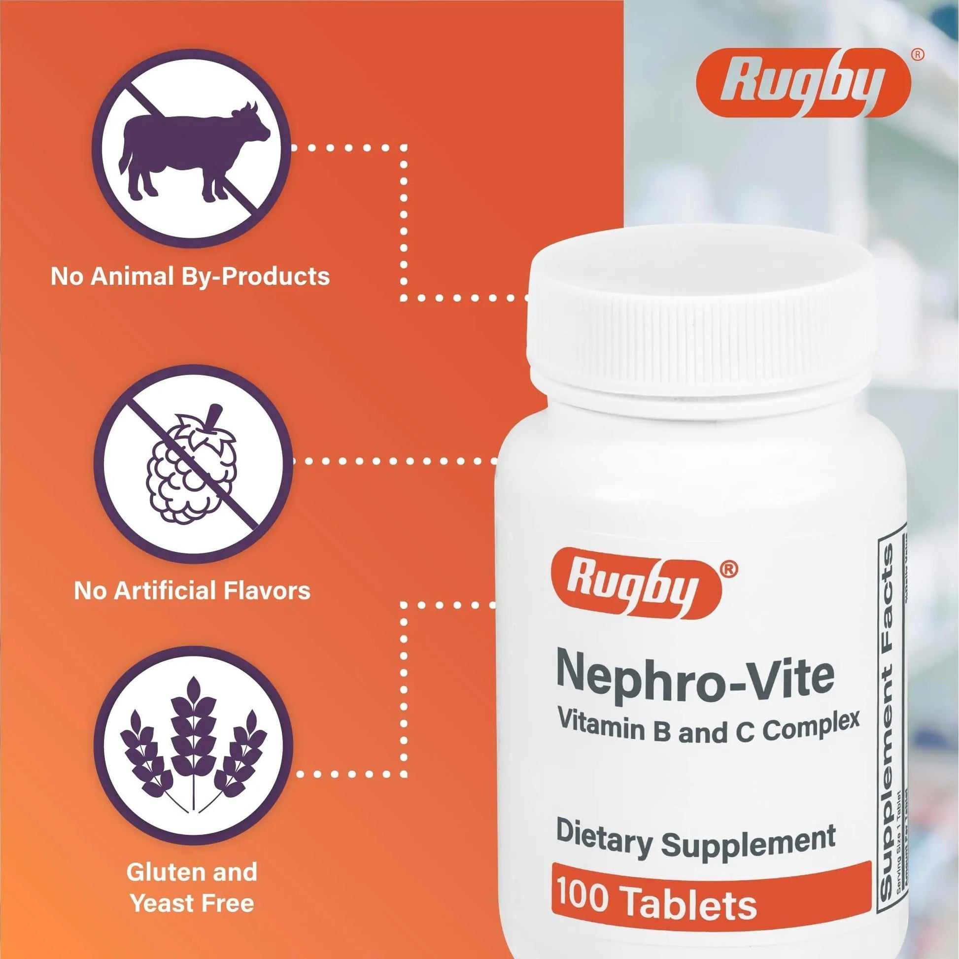 Rugby Nephro-Vite Vitamin B and C Complex Tablets - Dietary Supplement - 100 Count (1 Pack) RUGBY LABORATORIES buy supplements canada