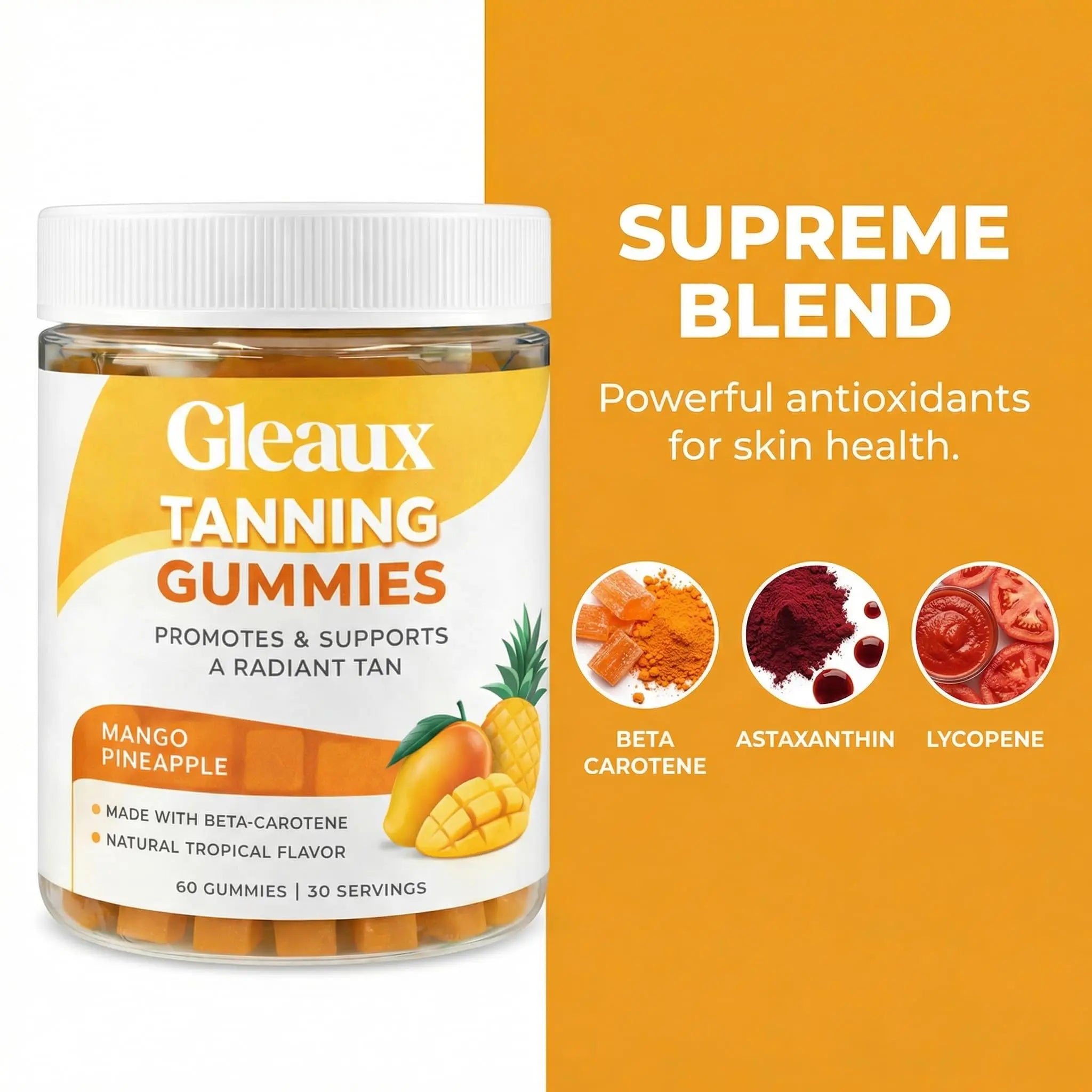 DXWXH Gleaux Tanning Gummies, Tanning Gummies for Women, Sunless Radiance Support with Beta Carotene, Astaxanthin & Lycopene, for Skin Health & Complexion Support, Mango Pineapple Flavor, 60 Gummies DXWXH buy supplements canada