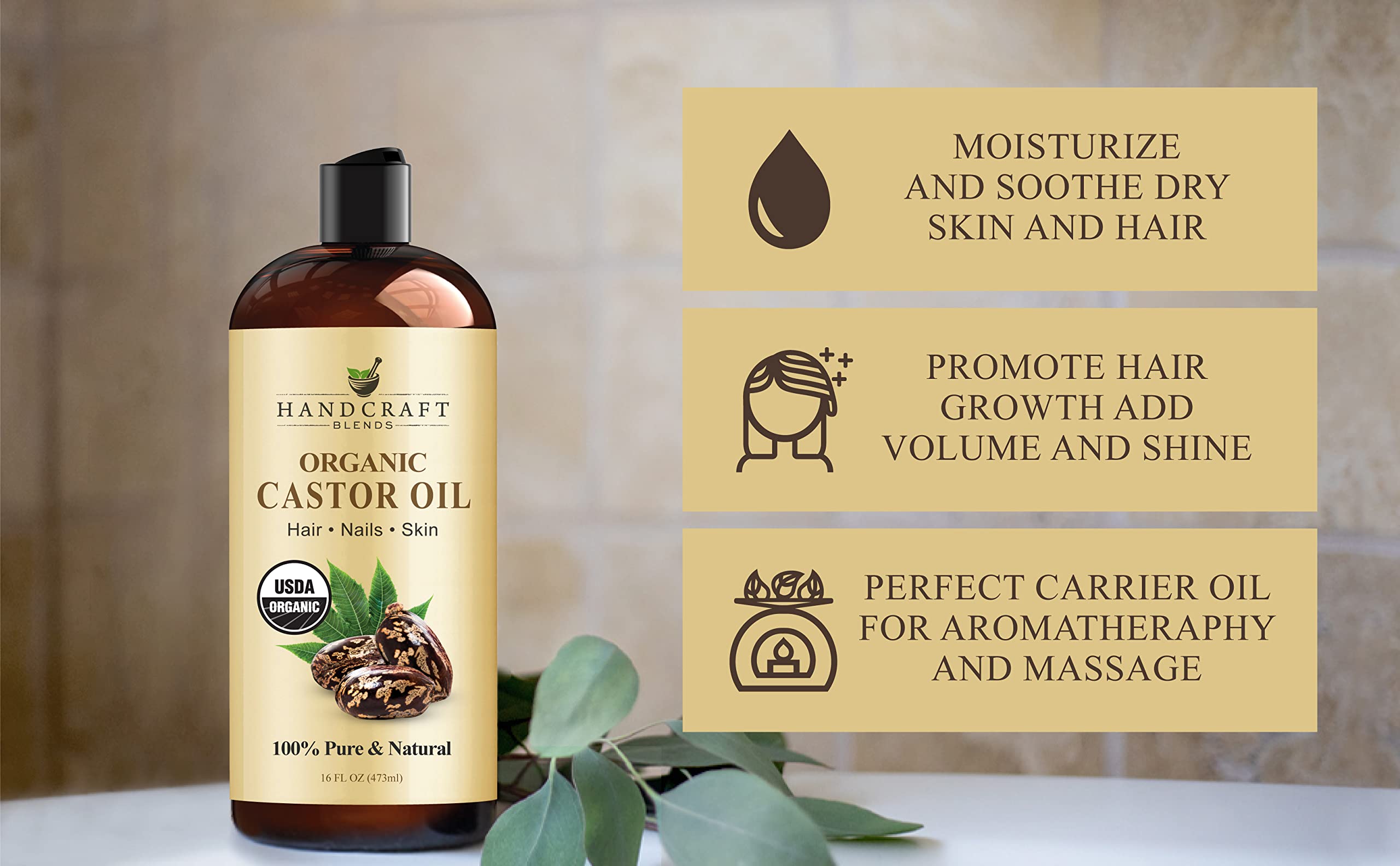 Handcraft Blends Organic Castor Oil for Hair Growth, Eyelashes and Eyebrows - 100% Pure Handcraft Blends buy supplements canada