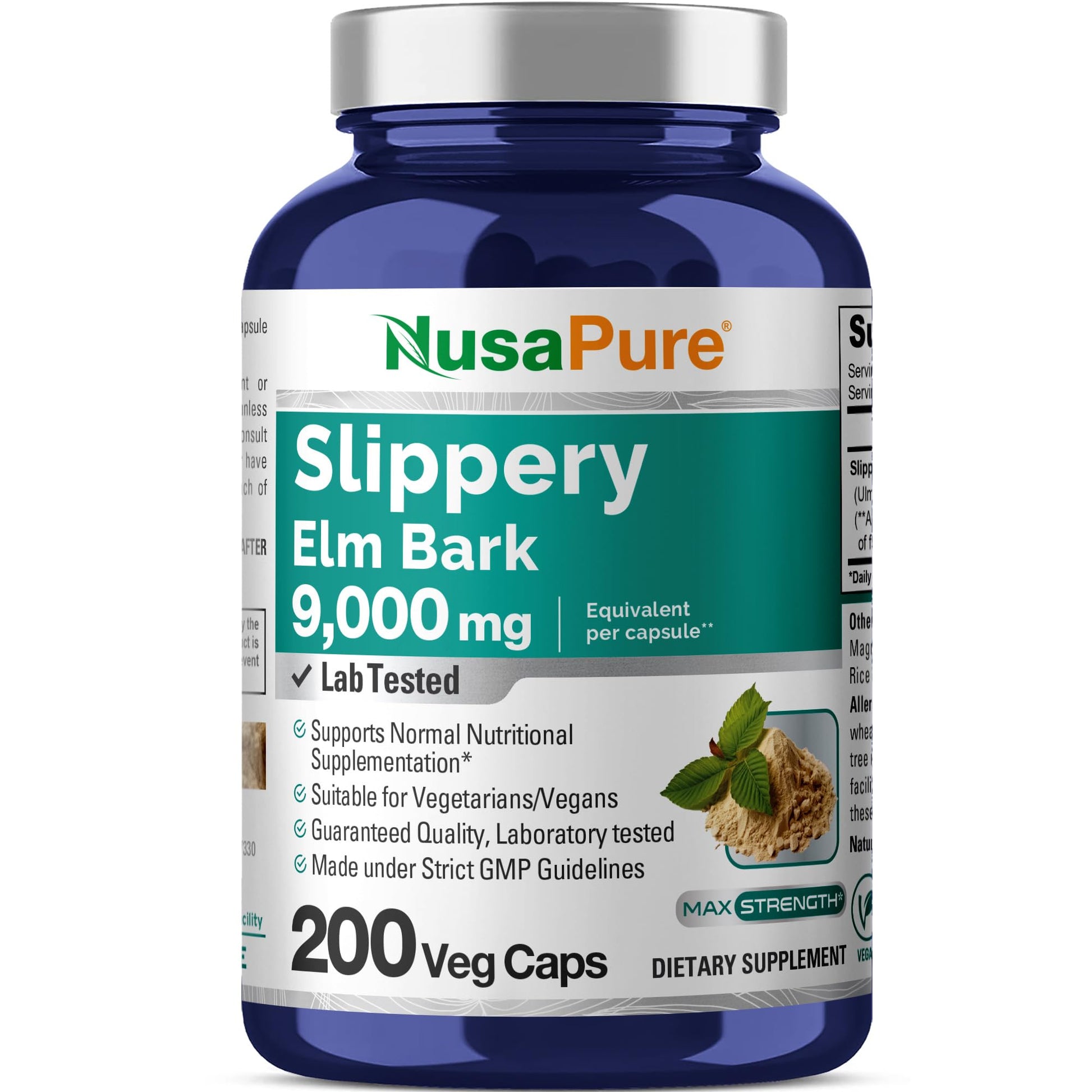 NusaPure Slippery Elm Bark 20:1 Extract, 450 mg Equivalent to 9,000mg 200 Veggie Capsules (Non-GMO, Vegan) NusaPure buy supplements canada