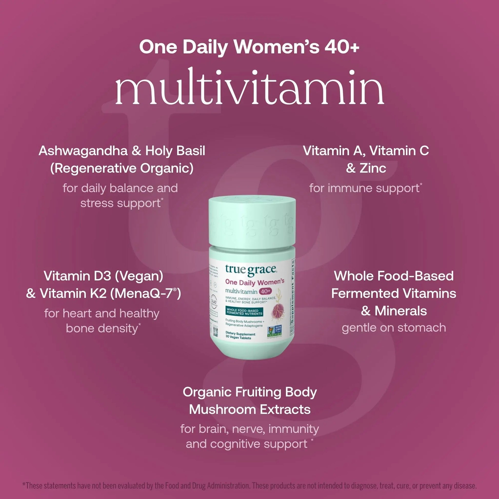 True Grace One Daily Women’s Multivitamin 40+ Fermented Minerals, Organic Adaptogens & Mushrooms Energy, Immune, Bone Support True Grace buy supplements canada