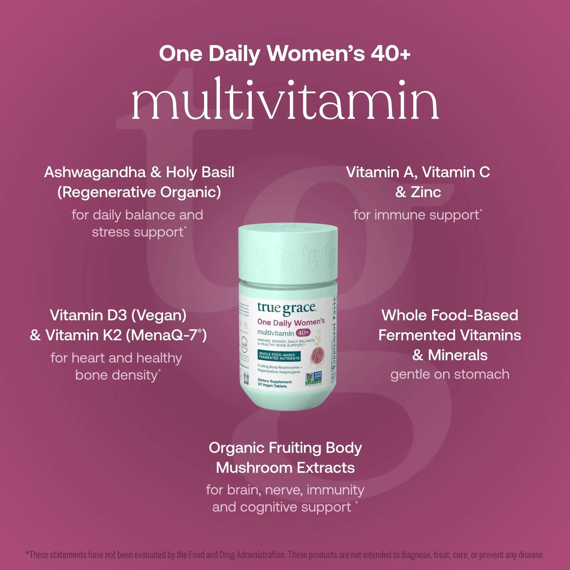 True Grace One Daily Women’s Multivitamin 40+ Fermented Minerals, Organic Adaptogens & Mushrooms Energy, Immune, Bone Support True Grace buy supplements canada