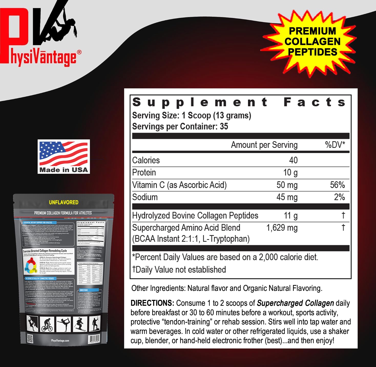 PhysiVantage Supercharged Collagen Peptides Powder - Hydrolyzed Collagen for Joint, Tendon, Ligament, & Skin Health Support - Peach Mango, Keto, Paleo, 16oz | Enhanced with Vitamin C, BCAAs, Grass-Fed PhysiVantage buy supplements canada