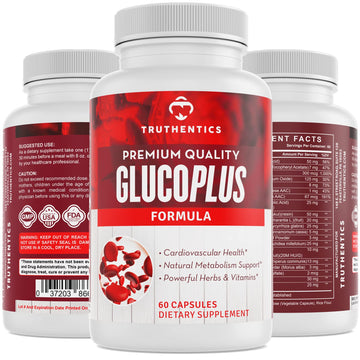 TRUTHENTICS GlucoPlus - 20 Herbs, Vitamins & Minerals with Cinnamon, Chromium, Vanadium, Bitter Melon, Alpha Lipoic Acid, Magnesium - Gluten Free, Non-GMO - 60 Capsules TRUTHENTICS buy supplements canada