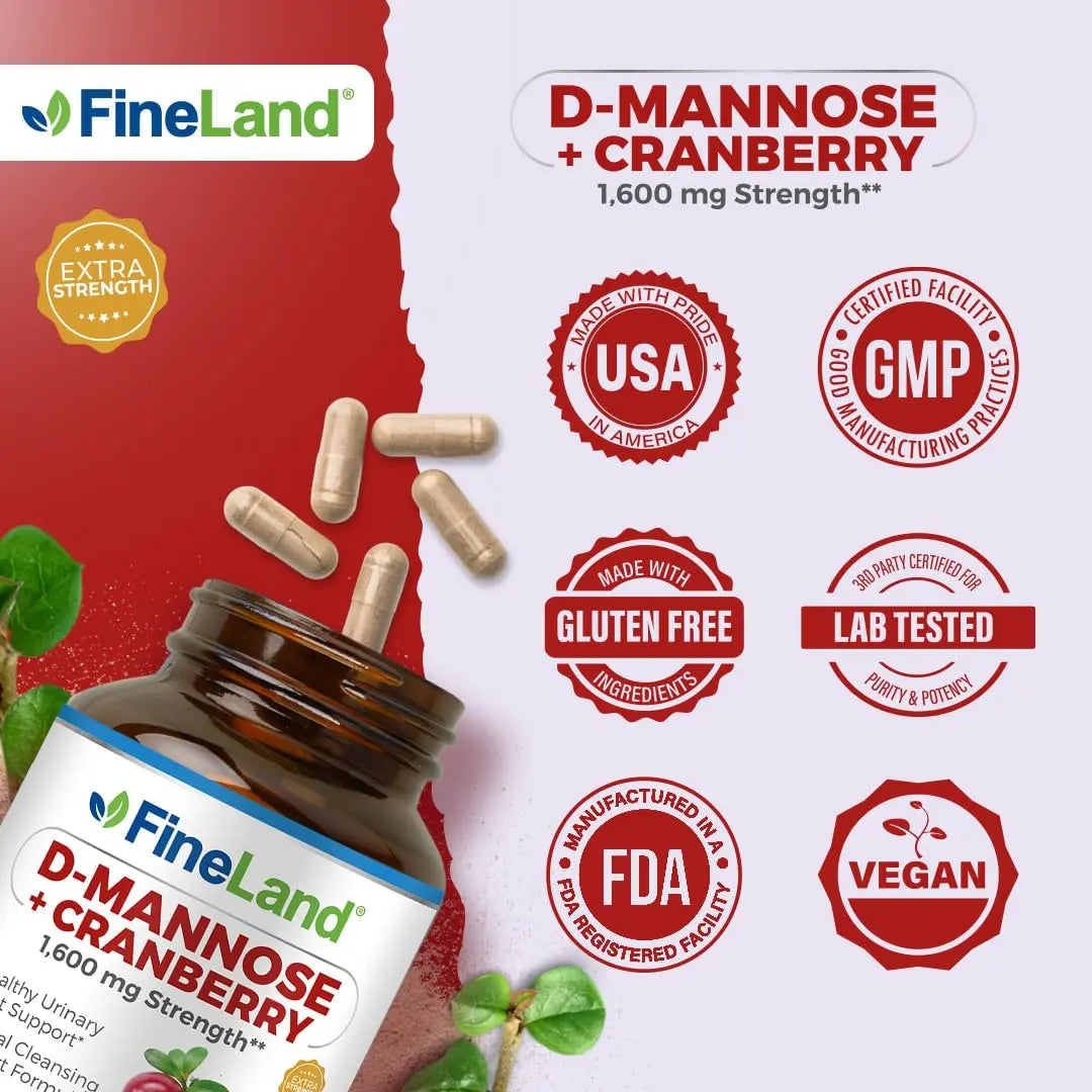 FineLand D-Mannose + Cranberry – 1600mg per Serving – 120 Vegan Capsules – Urinary Tract & Bladder Health Support – Non-GMO, Gluten-Free, Made in USA FineLand buy supplements canada