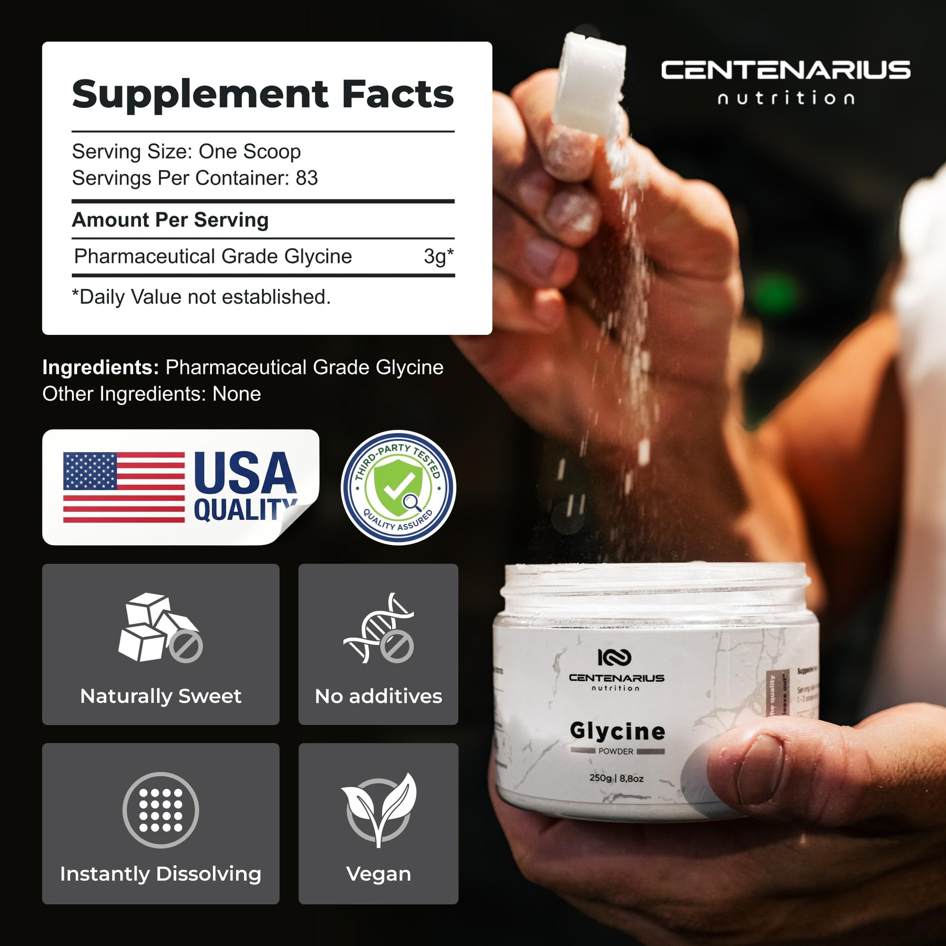 Premium Glycine Powder 250g | Amino Acids Supplement for Post Workout Muscle Recovery, Digestion, Sleep Aid + More - Vegan, Additive-Free Centenarius Nutrition buy supplements canada
