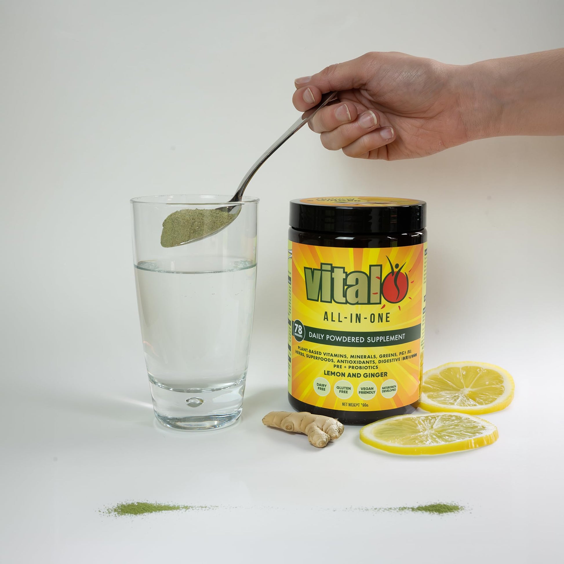 Vital All-in-One Daily Powdered Supplement - Natural Greens Superfood Powder for Energy & Health, Super Greens Powder Drink Mix with Probiotic & Antioxidant Support - Lemon & Ginger, 4.23 oz (120 g) Vital buy supplements canada