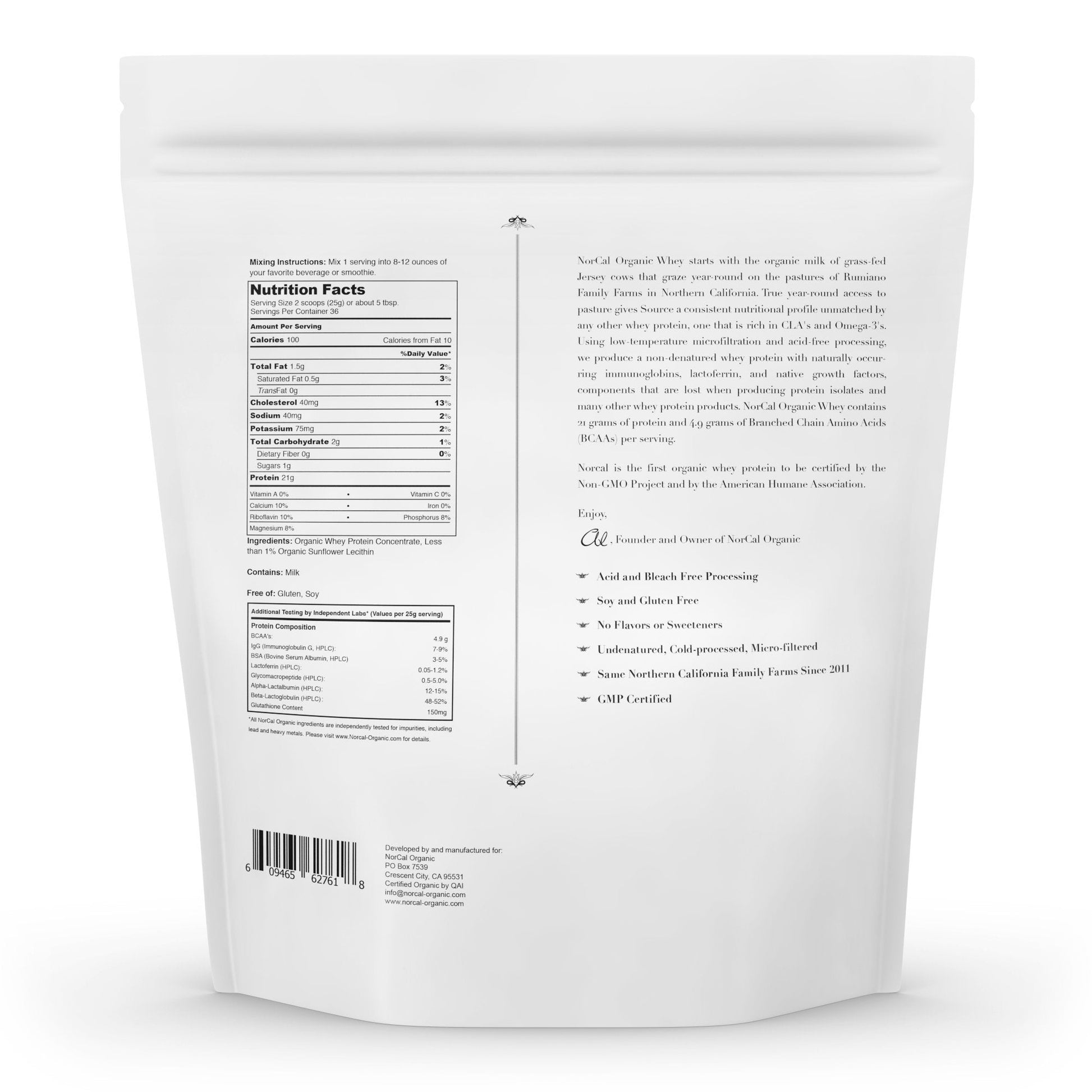 NorCal Organic Unflavored Whey Protein - 2lbs Bulk | 100% Grass-Fed, USDA Certified NorCal Organic buy supplements canada