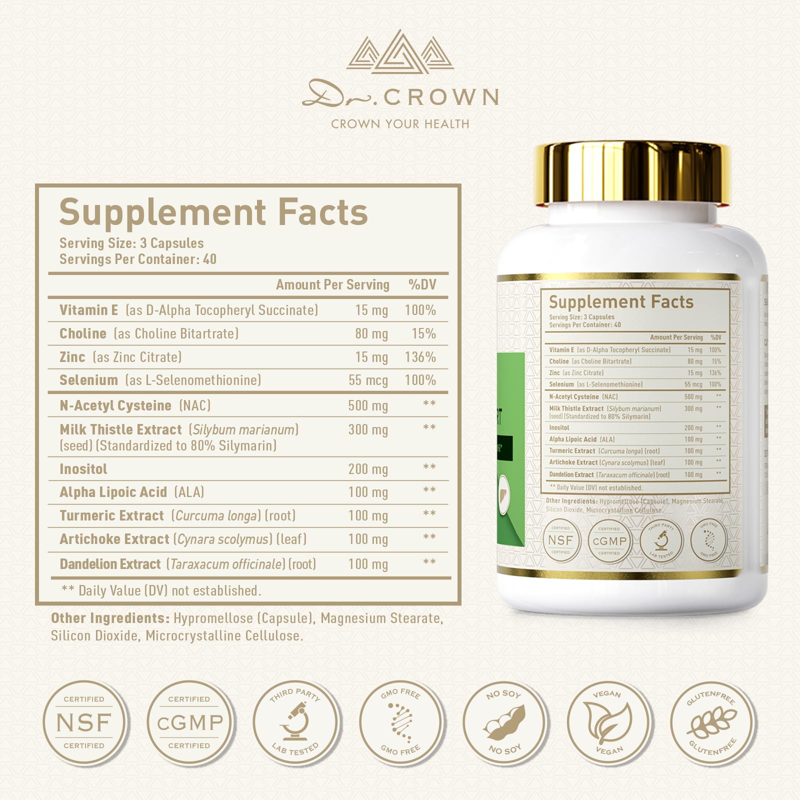 DR. Crown Liver Cleanse Detox & Repair - Milk Thistle Supplement, with Silymarin, N-Acetyl Cysteine(NAC), Artichoke, Turmeric & Dandelion for Liver Detox, Cleanse, Gluten Free, Non-GMO - 120 Capsules DR. CROWN buy supplements canada