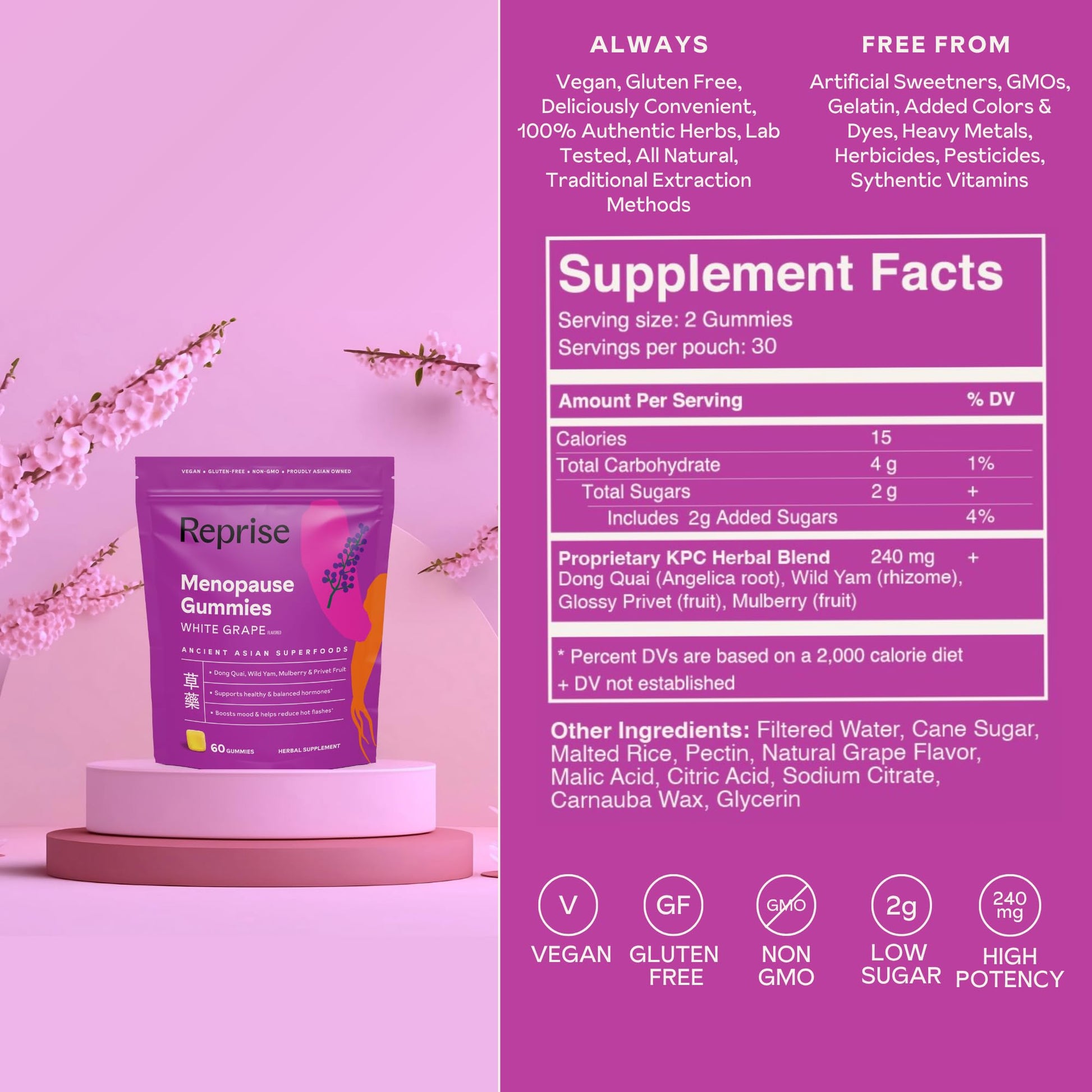 Menopause Gummies for Women | Healthy, Balanced Hormones | Reduce Hot Flashes, Night Sweats | Boosts Mood, Vitality, Energy| Dong Quai, Wild Yam, Mulberry, Privet Fruit | Low Sugar Chews, 60 Gummies Reprise buy supplements canada