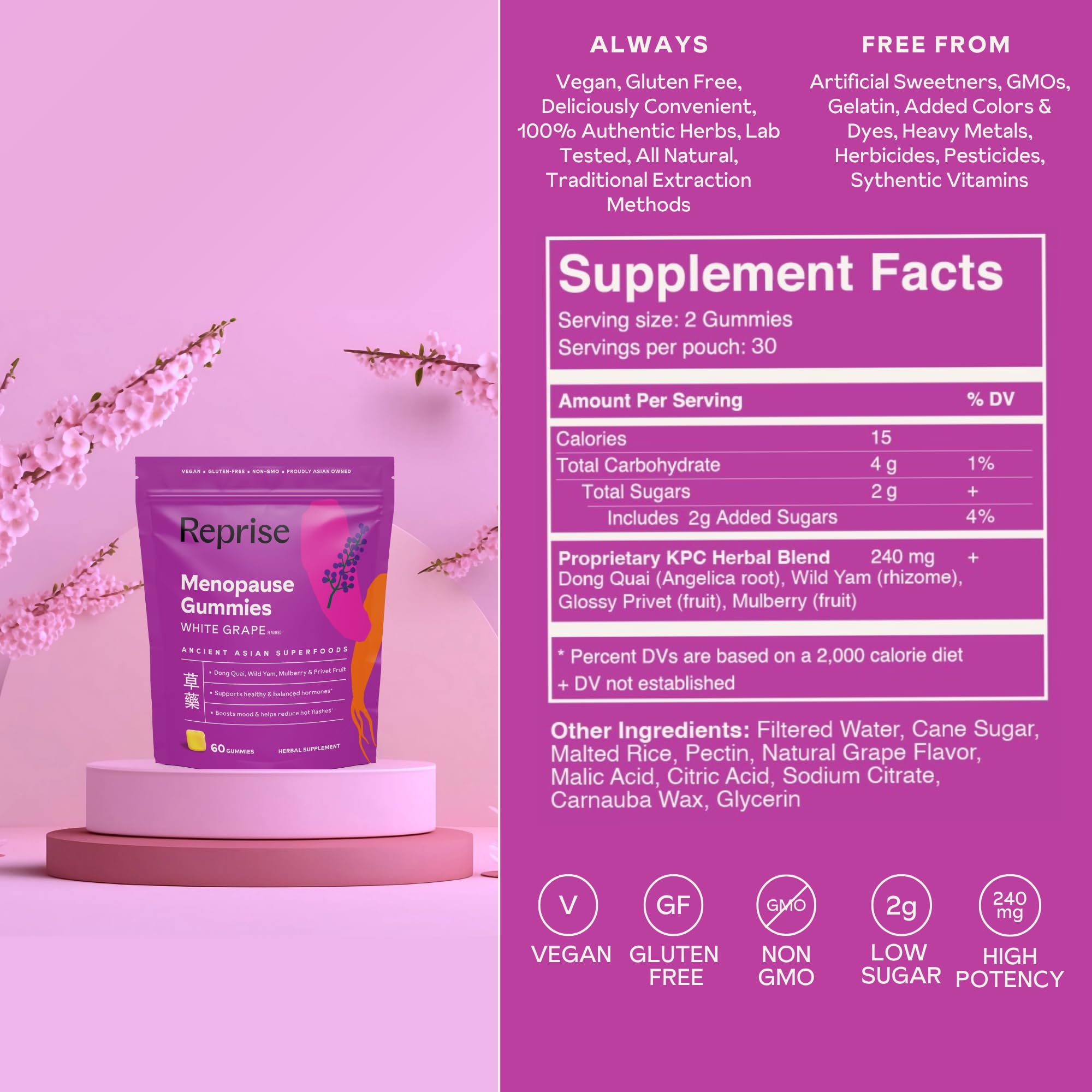 Menopause Gummies for Women | Healthy, Balanced Hormones | Reduce Hot Flashes, Night Sweats | Boosts Mood, Vitality, Energy| Dong Quai, Wild Yam, Mulberry, Privet Fruit | Low Sugar Chews, 60 Gummies Reprise buy supplements canada