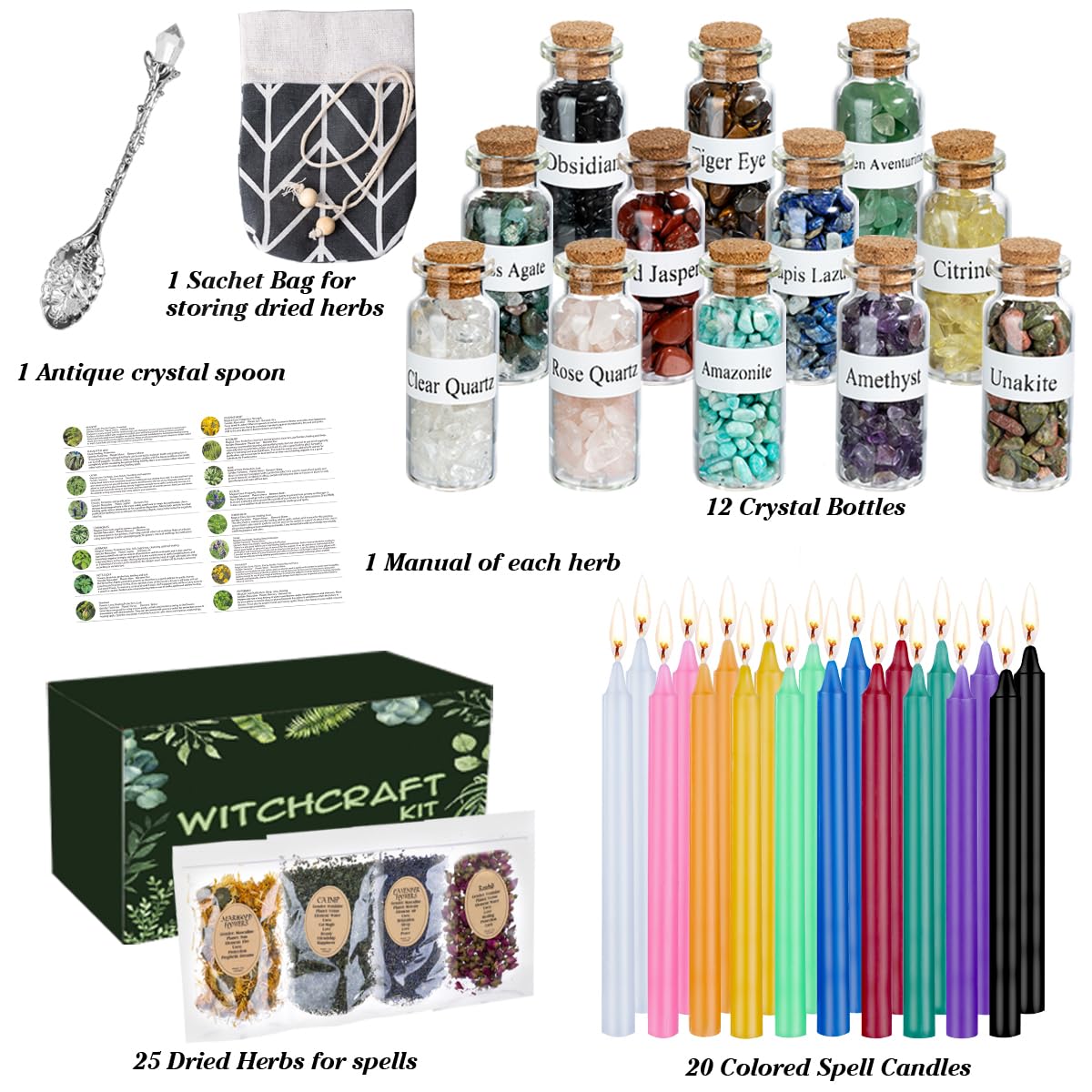 JUSTASHOW 61PCS Witchcraft Supplies for Wiccan Spells, Witchcraft Starter Kit, Spell Candles JUSTASHOW buy supplements canada