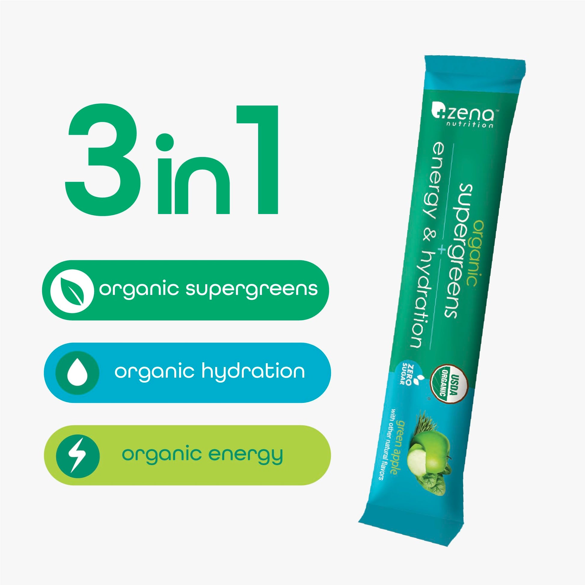 Zena Nutrition Organic Super Greens Energy & Hydration Powder, 70+ Superfoods, 0 Sugar, 5G Fiber, Spirulina, Chlorella, Prebiotics/Probiotics, Natural Caffeine + Electrolytes, 40 Drink Mix Packets Zena Nutrition buy supplements canada