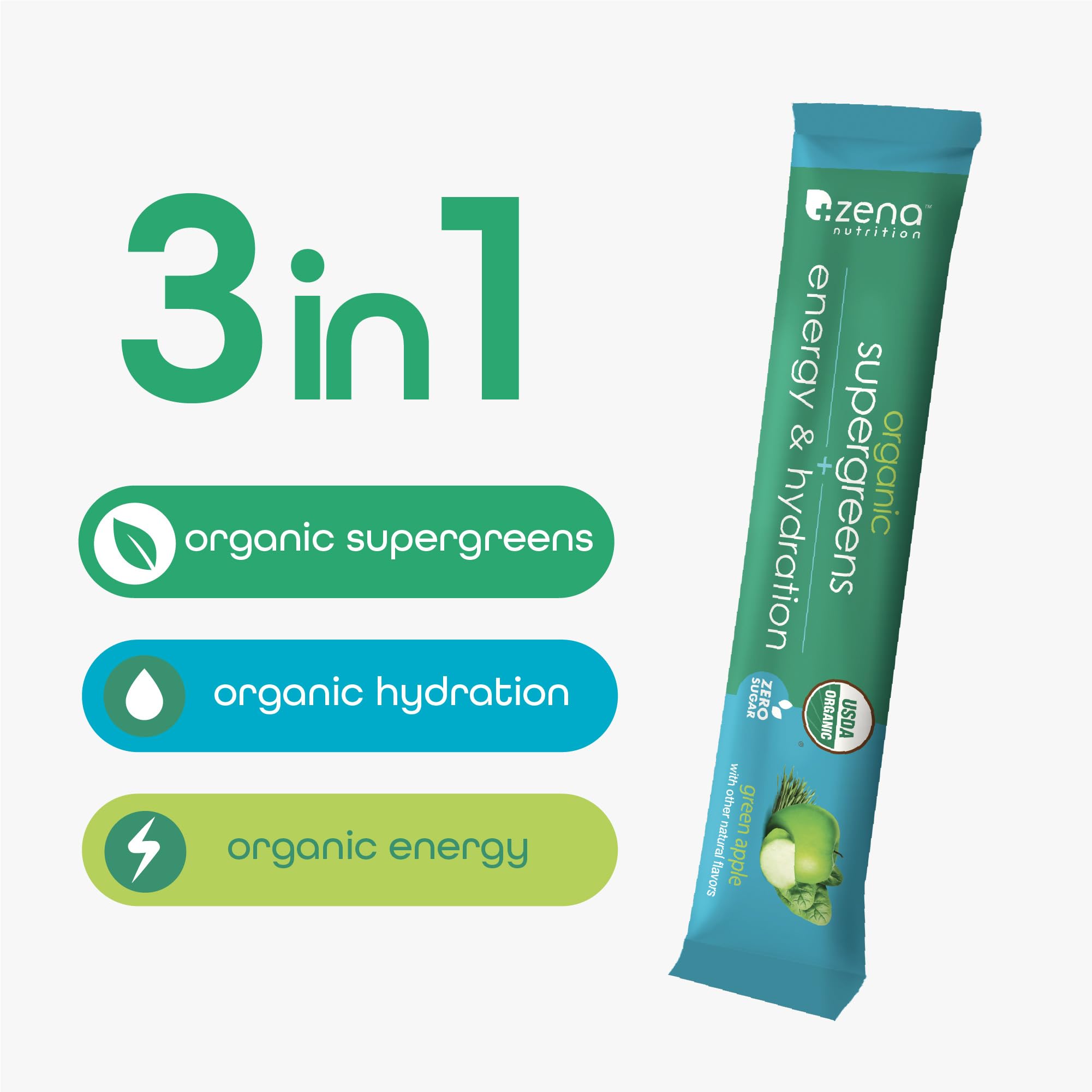 Zena Nutrition Organic Super Greens Energy & Hydration Powder, 70+ Superfoods, 0 Sugar, 5G Fiber, Spirulina, Chlorella, Prebiotics/Probiotics, Natural Caffeine + Electrolytes, 40 Drink Mix Packets Zena Nutrition buy supplements canada