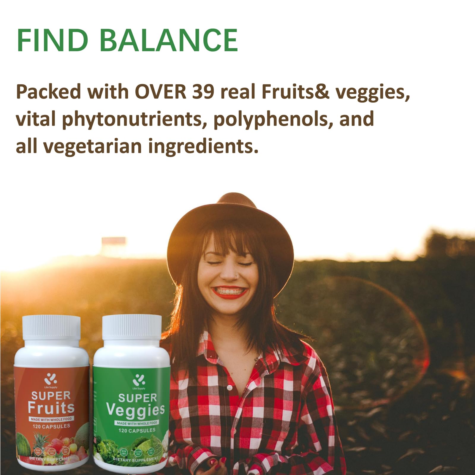 Lite Supply Fruits and Veggies Supplement 240 Caps - 120 Fruit and 120 Veggie Capsules - Whole Food & Natural Superfood Filled with Vitamins & Minerals for Women, Men Supports Energy Levels Lite Supply buy supplements canada