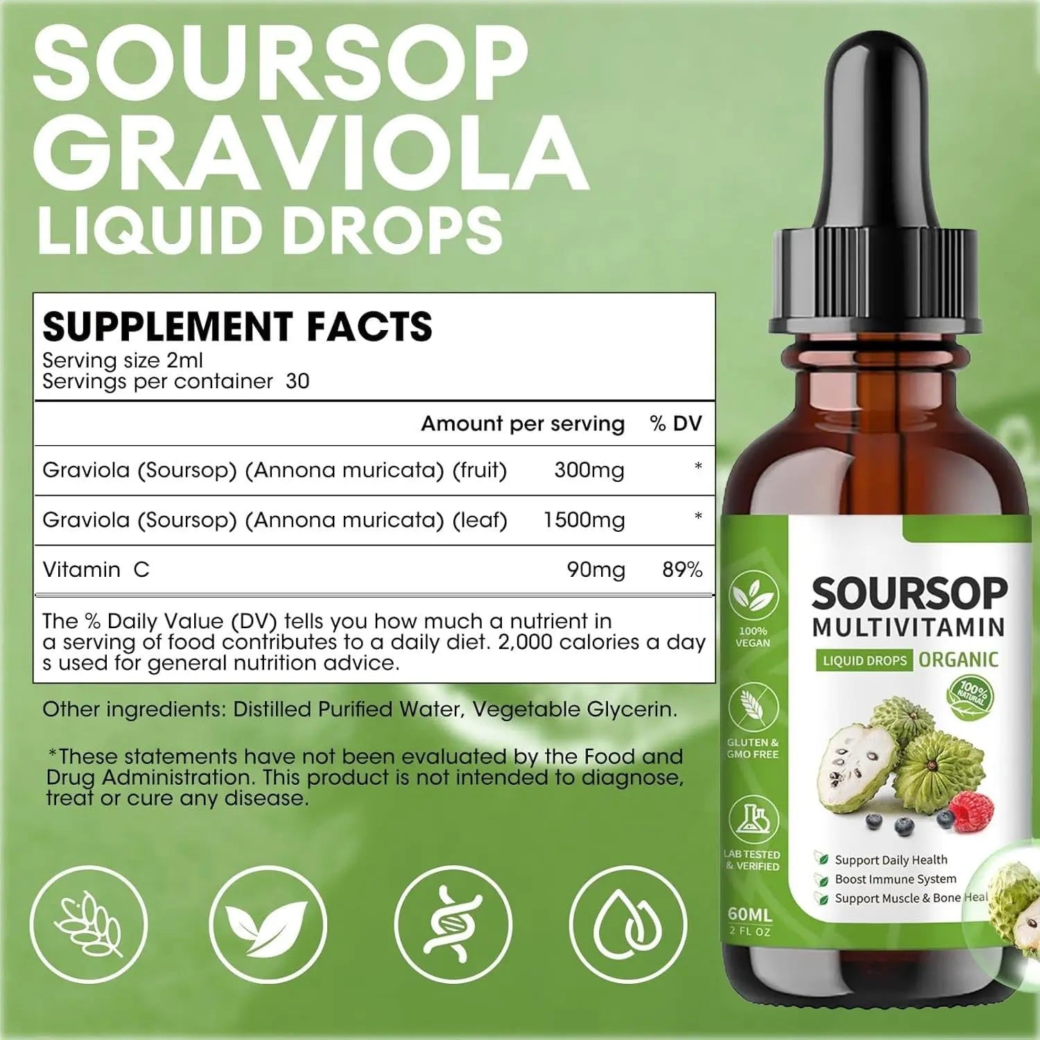 Soursop Bitters Liquid 2 Fl Oz, Soursop Graviola Leaf Extract Liquid Drop, Soursop Multivitamin Liquid Drops Organic for Cell Support, Immune System, Relax bogomo buy supplements canada