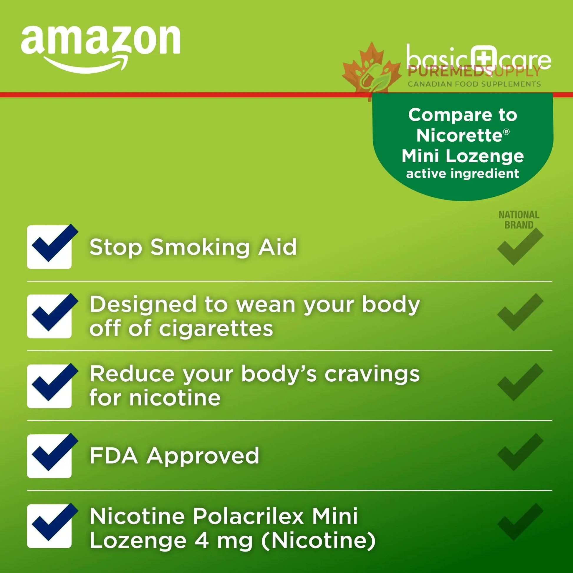 Amazon Basic Care Mini Nicotine Polacrilex Lozenge, 4 mg, Mint Flavor, Stop Smoking Aid, Smoking Cessation, Reduces Nicotine Cravings, 27 Count Amazon Basic Care buy supplements canada
