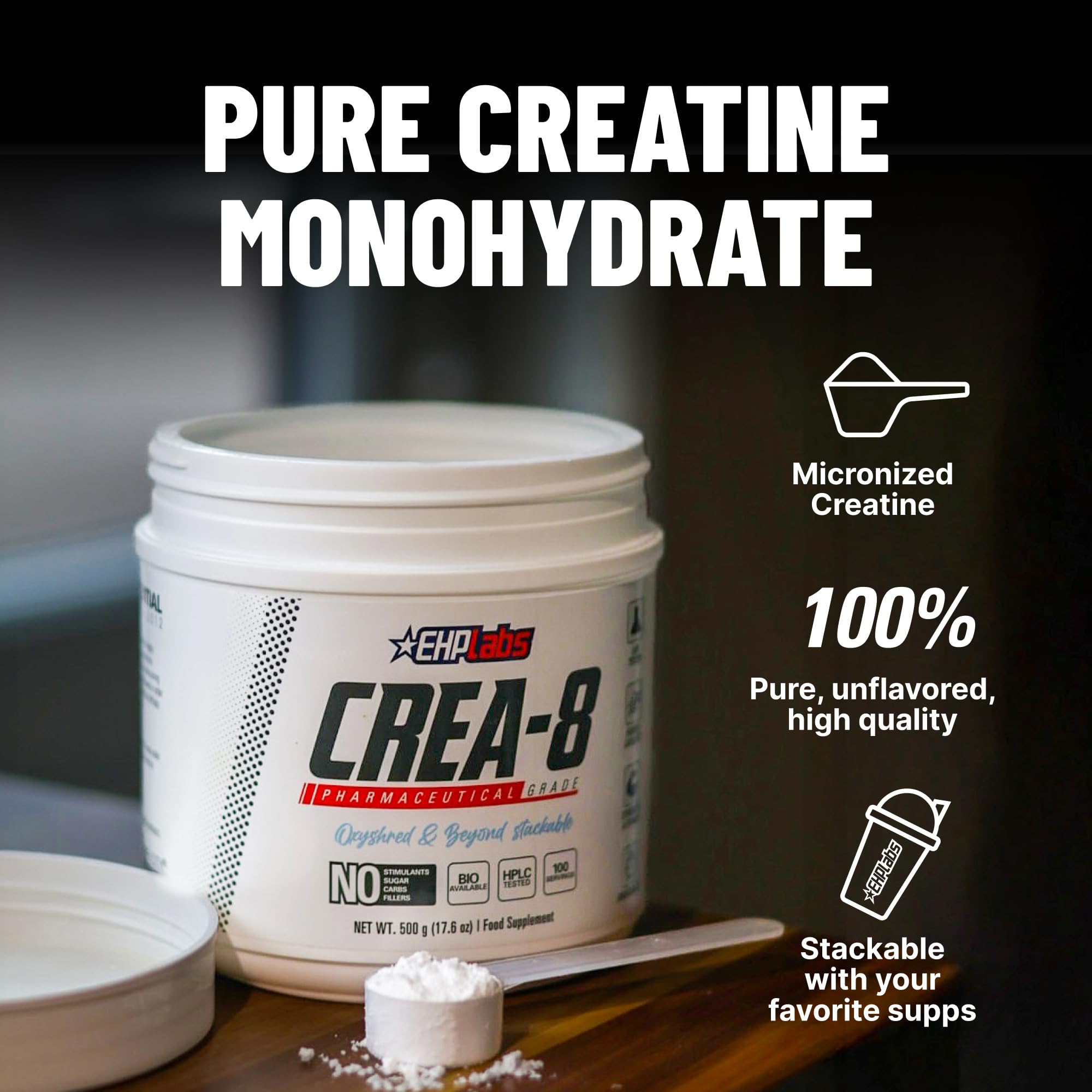 EHP Labs CREA-8 Micronized Creatine Monohydrate Powder - Unflavored Creatine Powder for Muscle Growth, Increased Strength, Enhanced Energy Output EHP Labs buy supplements canada