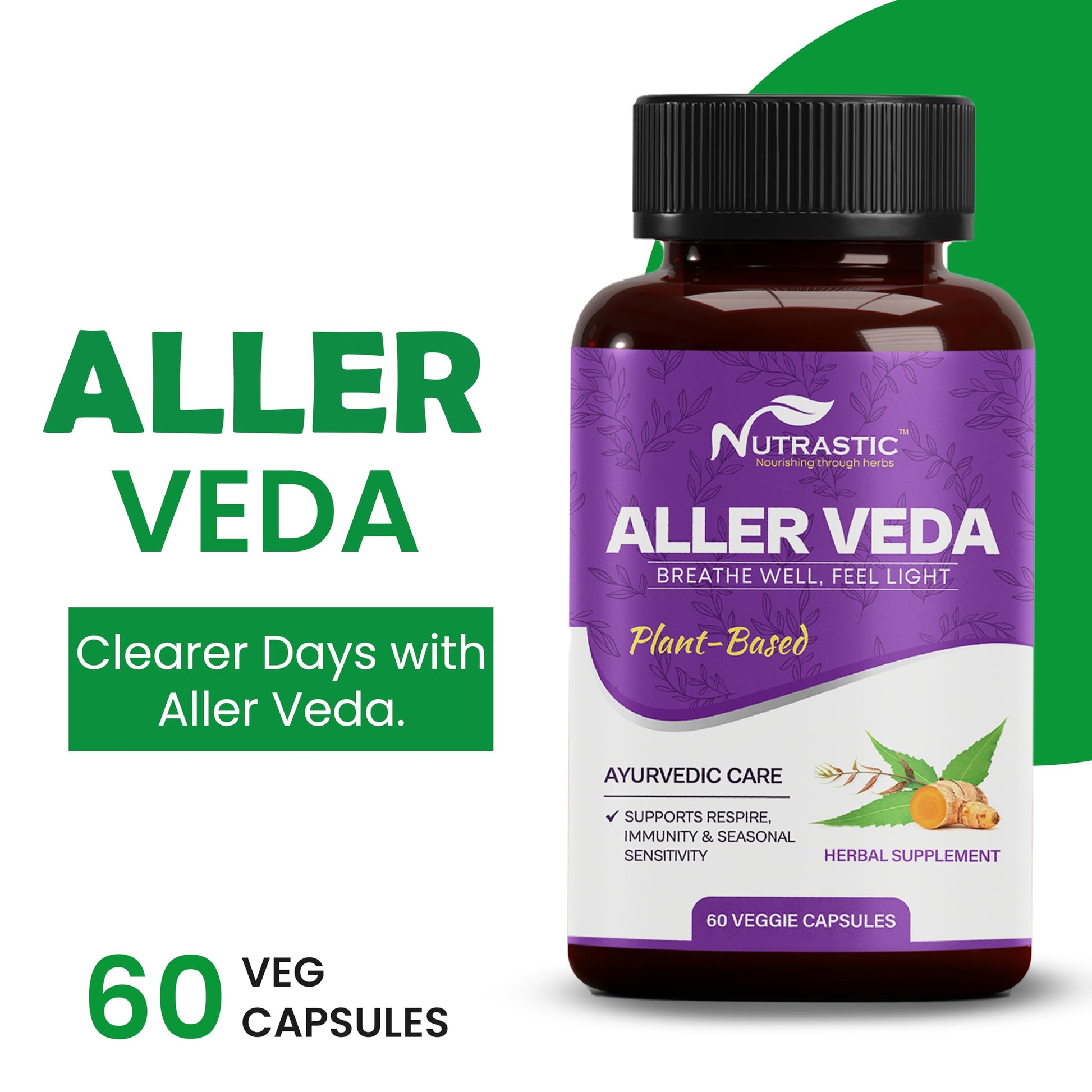 Nutrastic Aller Veda Respiratory Wellness Supplement with Pure Tulsi, Amla, Turmeric, and Neem | Natural Support for Healthy Breathing | 60 Caps Nutrastic buy supplements canada