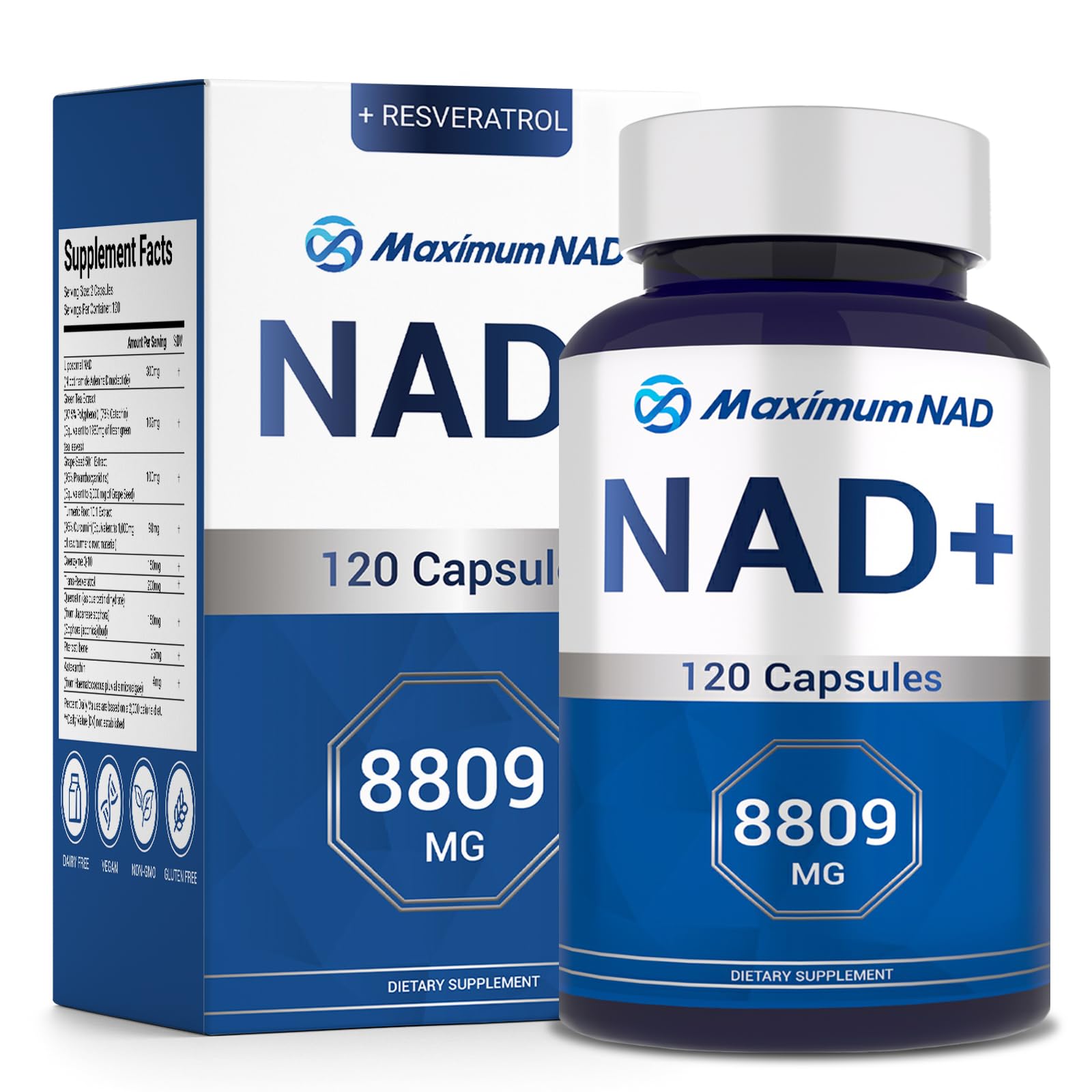 NAD+ Supplement 8,809mg with Liposomal NAD and Resveratrol for Women & Men - 120 Capsules to Support Cellular Health, Boost Stamina & Healthy Aging, Vegan & Gluten-Free Maximum NAD buy supplements canada