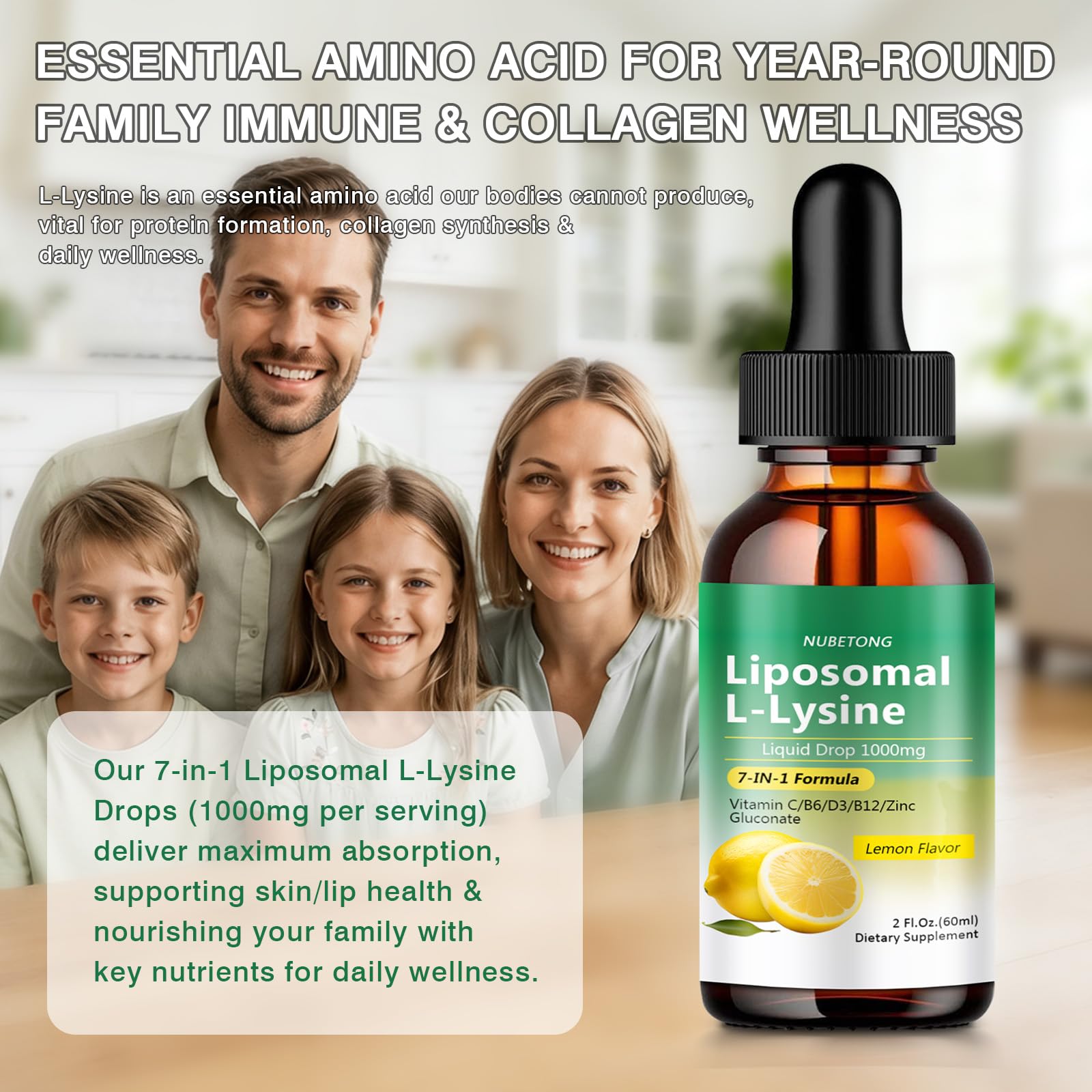 Liposomal L-Lysine 1000mg Liquid Drops, 7-in-1 Lysine Supplement for Adults with Vitamin C/B6/D3/B12 & Zinc Gluconate, Immune Support, Collagen Synthesis & Skin Lip Health, Lemon Flavor, 2 Fl Oz Nubetong buy supplements canada
