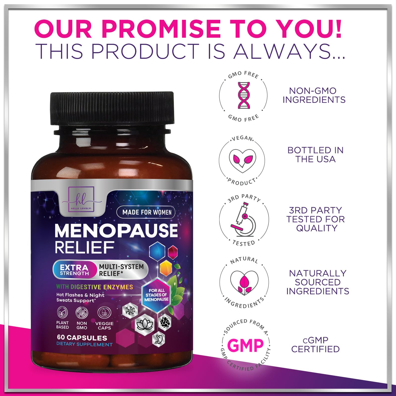 Menopause Supplements for Women - Complete Hot Flash Night Sweats & Menopause Relief Pills, 8 Billion CFU Probiotics with Dong Quai & Black Cohosh for Vaginal, Digestive Support - 60 Capsules Hello Lovely! buy supplements canada