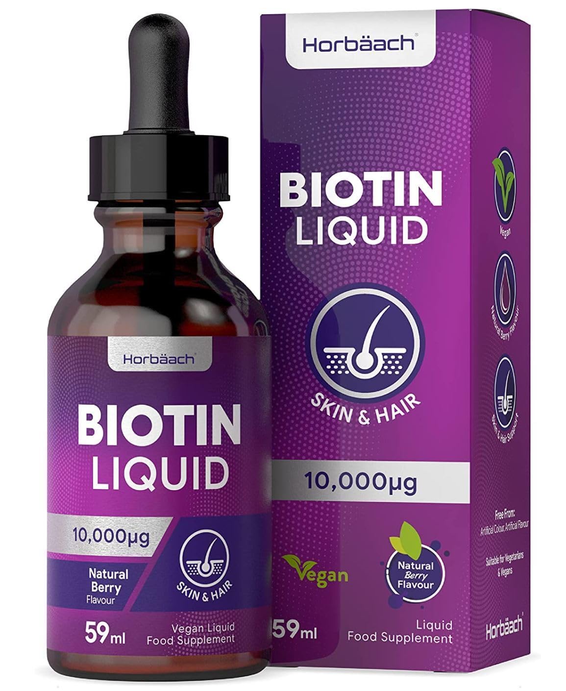 Biotin Liquid Drops for Hair & Skin Support | 10000 mcg Supplement | 59 ml Vitamin B7 Horbäach buy supplements canada