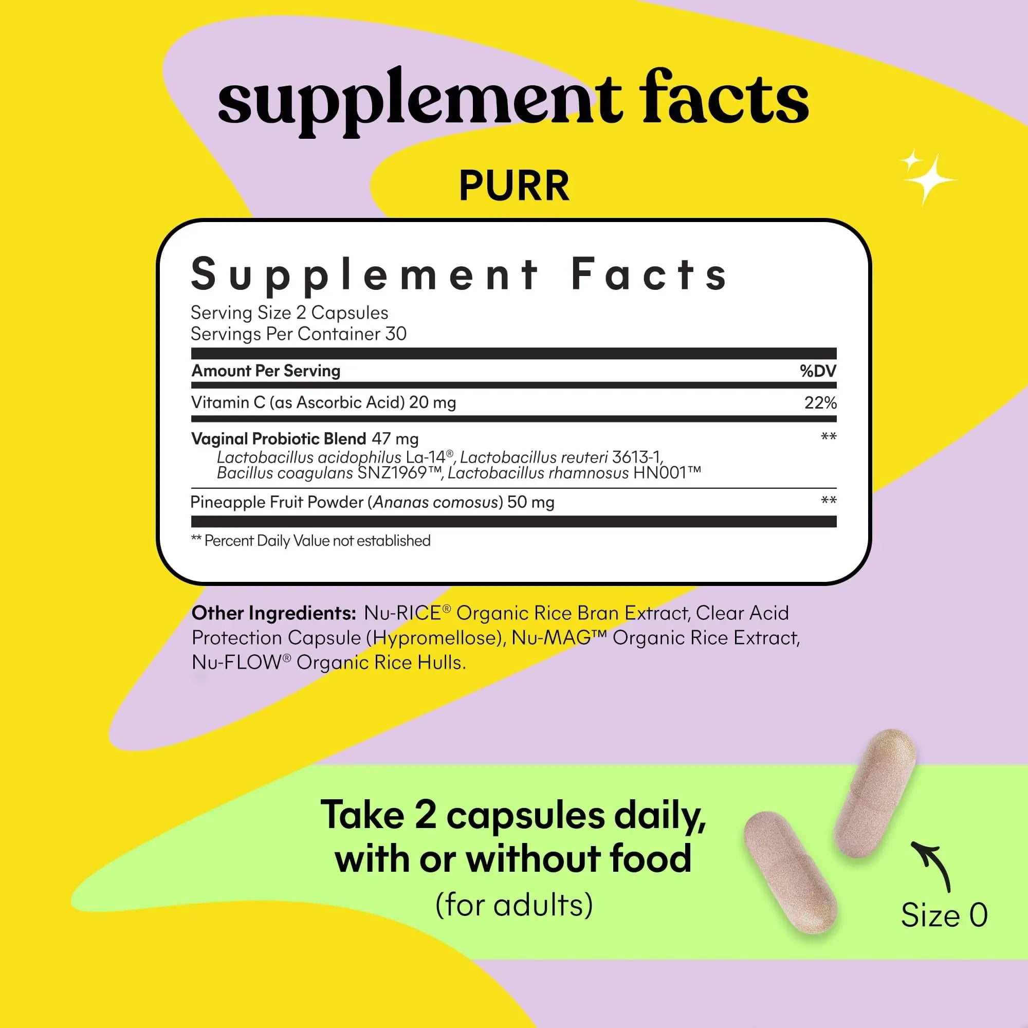 Lemme Purr Vaginal Probiotics for Women - Promotes pH Balance, Healthy Vaginal Odor & Urinary Tract Health w/Lactobacillus Blend, Clinically Tested Strains, Pineapple & Vitamin C - 60 Veggie Capsules Lemme buy supplements canada