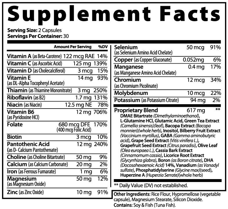 EXUVITAL Brain & Focus Formula, Veggie Capsules, 60 Count, Nootropic Supplement with Vitamins, Minerals and Proprietary Blend for Clarity, Memory, Cognition and Mental Focus EXUVITAL buy supplements canada