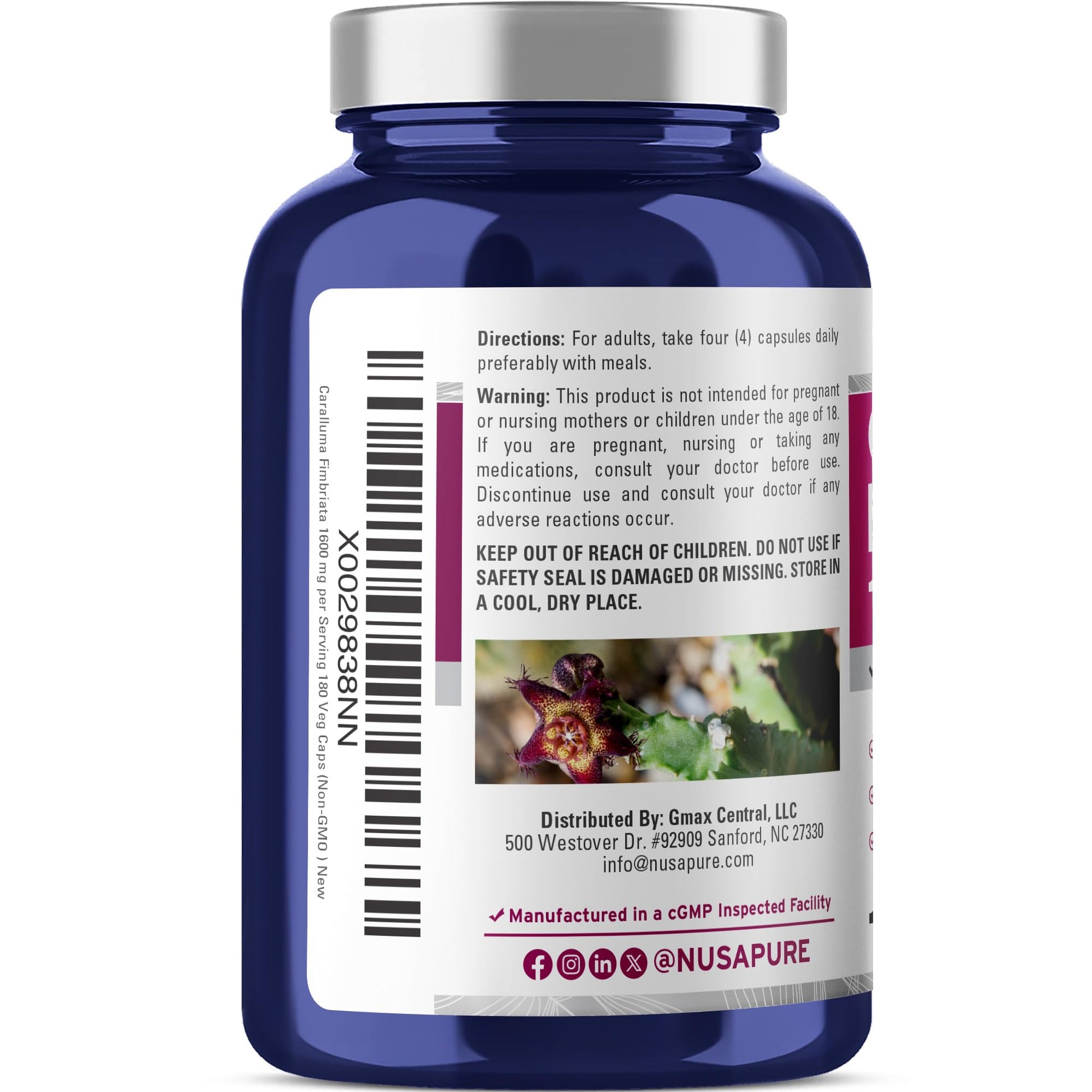 NusaPure Caralluma Fimbriata 1600mg - 180 Veggie Capsules (Non-GMO, Vegan) NusaPure buy supplements canada