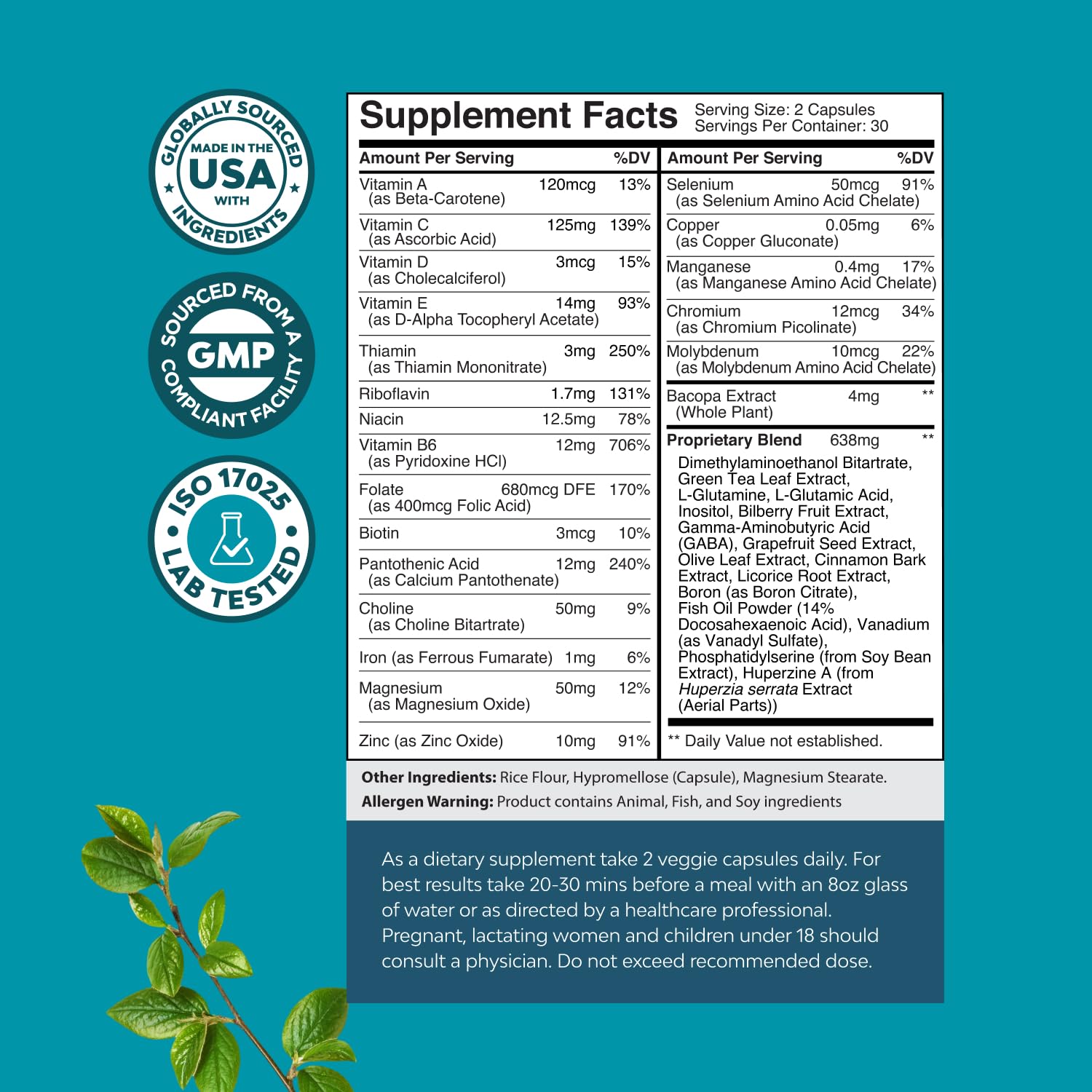 Nootropic Brain Supplement for Memory and Focus Enhancement - Vitamins for Mental Health & Clarity with VIT A, B6, Riboflavin, Niacin, Thiamin & Folate - Cognitive Complex for Mind Vitality - 60 Ct Natures Craft buy supplements canada