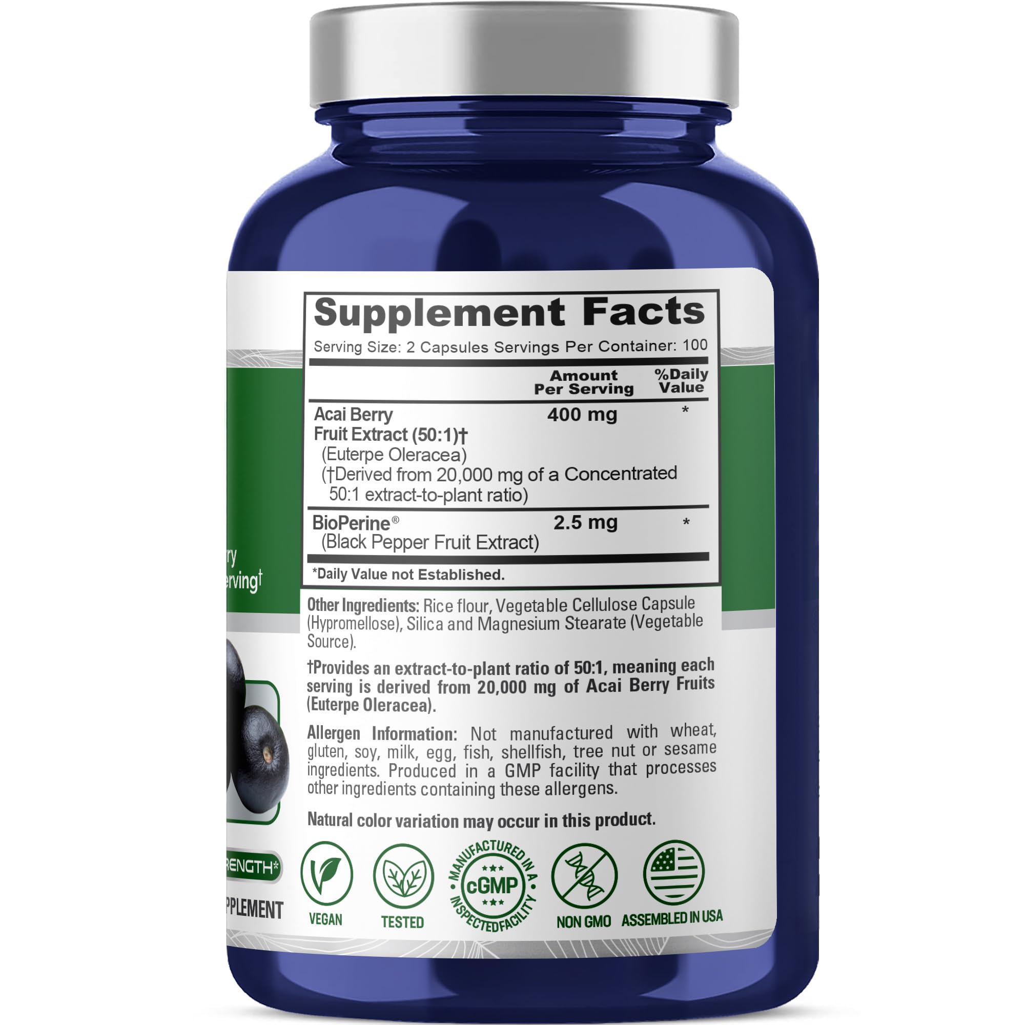 NusaPure Acai Berry 50:1 Extract - Suitable for Vegetarian/Vegan, Non - GMO - 20000 mg - 200 Capsules NusaPure buy supplements canada