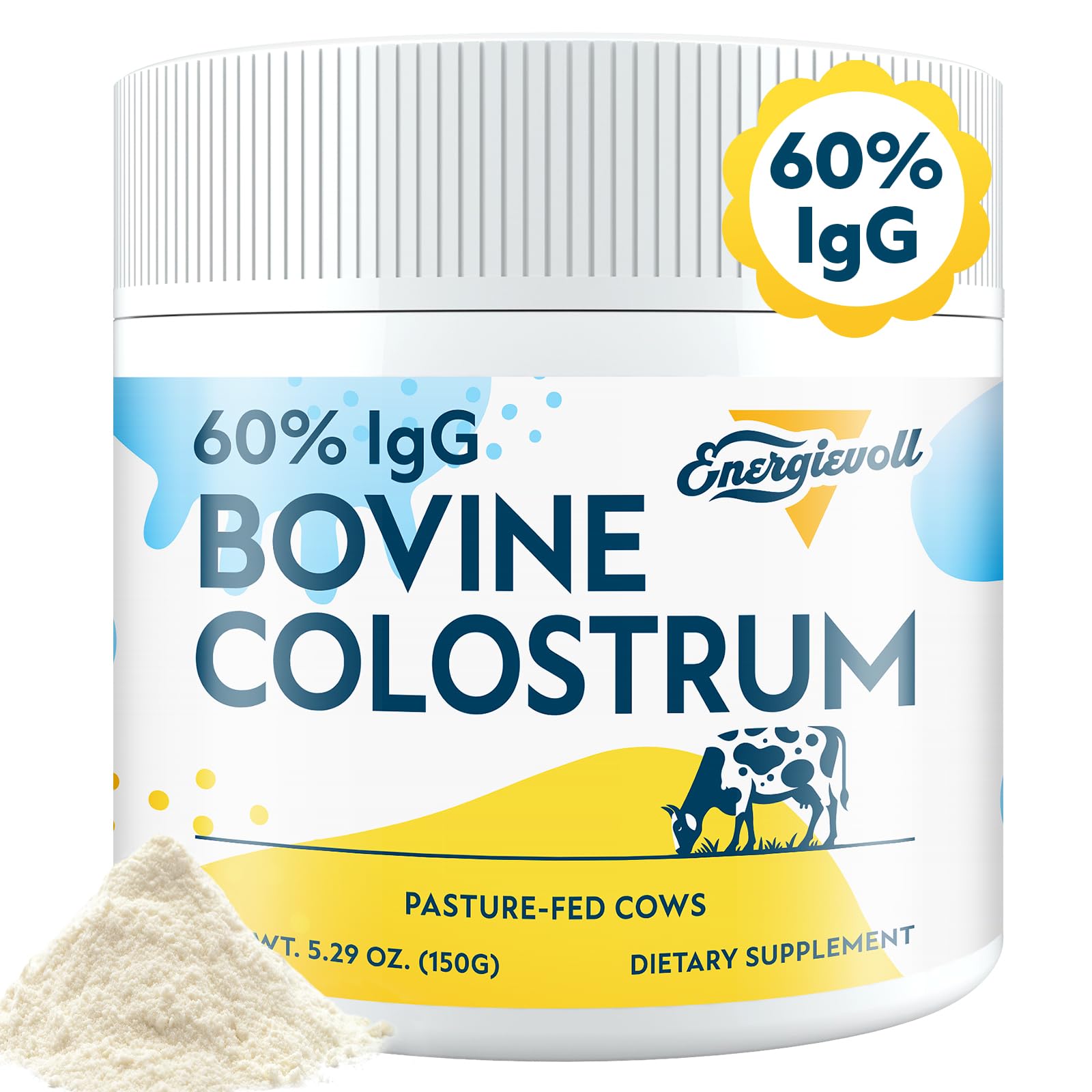 Energievoll Bovine Colostrum Supplement Powder - 60% IgG 3000 mg for Gut, Hair Growth, Beauty, and Immune, Easy to Mix, Unflavored (50 Servings) Energievoll buy supplements canada