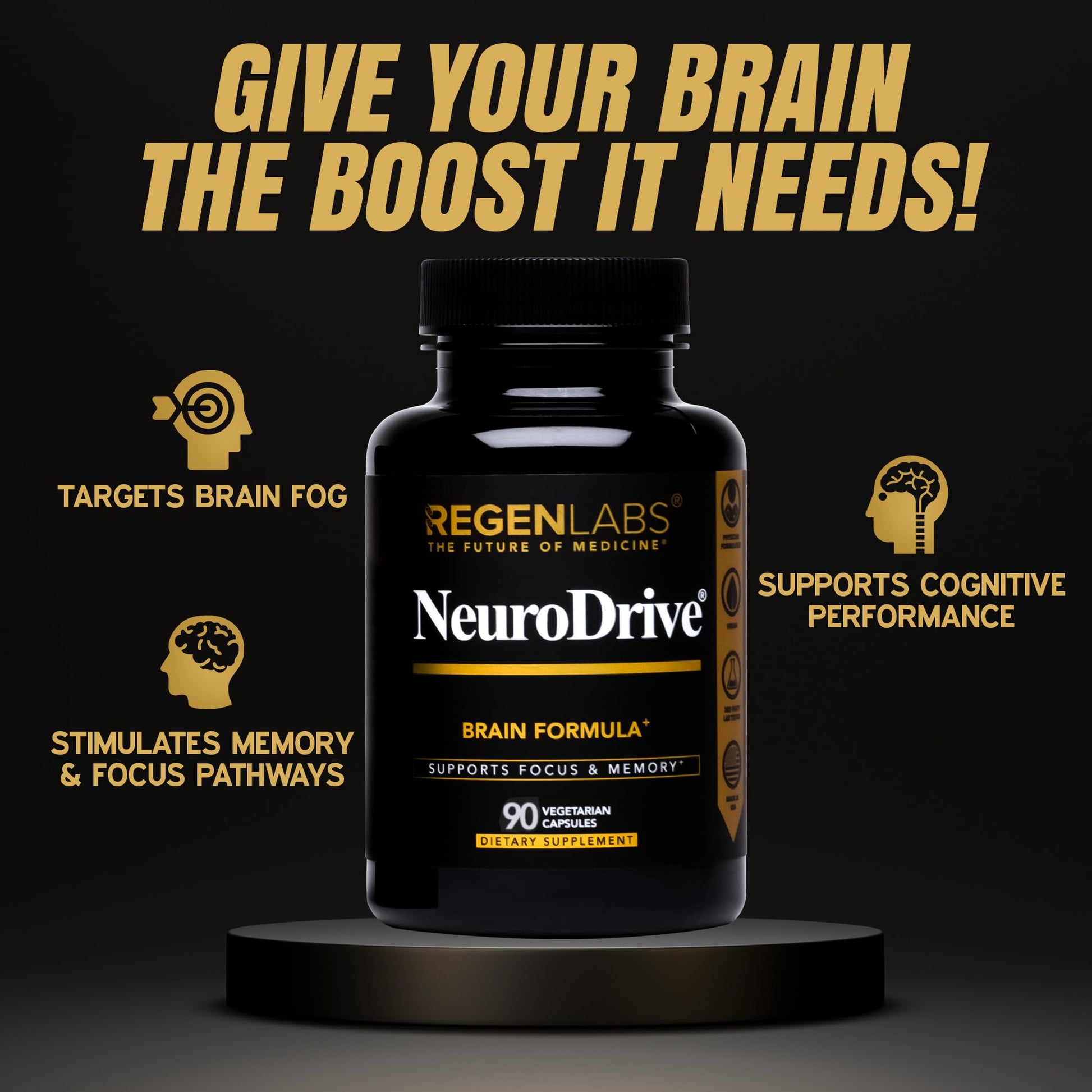 Regen Labs NeuroDrive Memory & Focus Supplement - Boost Brain Focus, Mental Health & Brain Fog | Natural Doctor Approved - Brain Nootropic, Phosphatidylserine, Centrophenoxine, Bacopa - 90 Capsules Regen Labs buy supplements canada