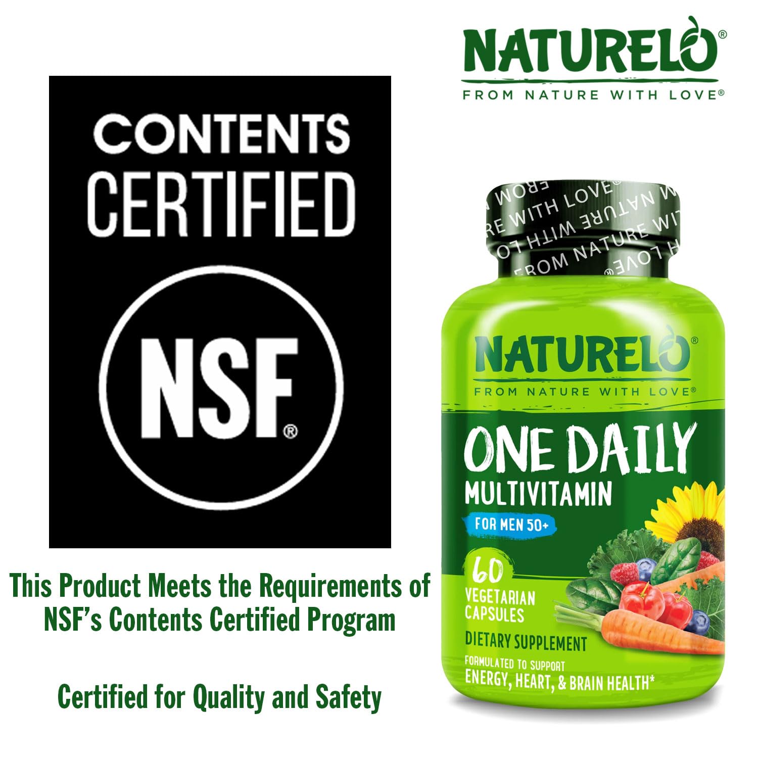 NATURELO Mens Multivitamins for Men 50+ - One Daily Multivitamin for Men with Vitamins, Minerals & Organic Whole Foods, Boost Energy & Health, Non-GMO, 60 Vegetarian Capsules NATURELO buy supplements canada