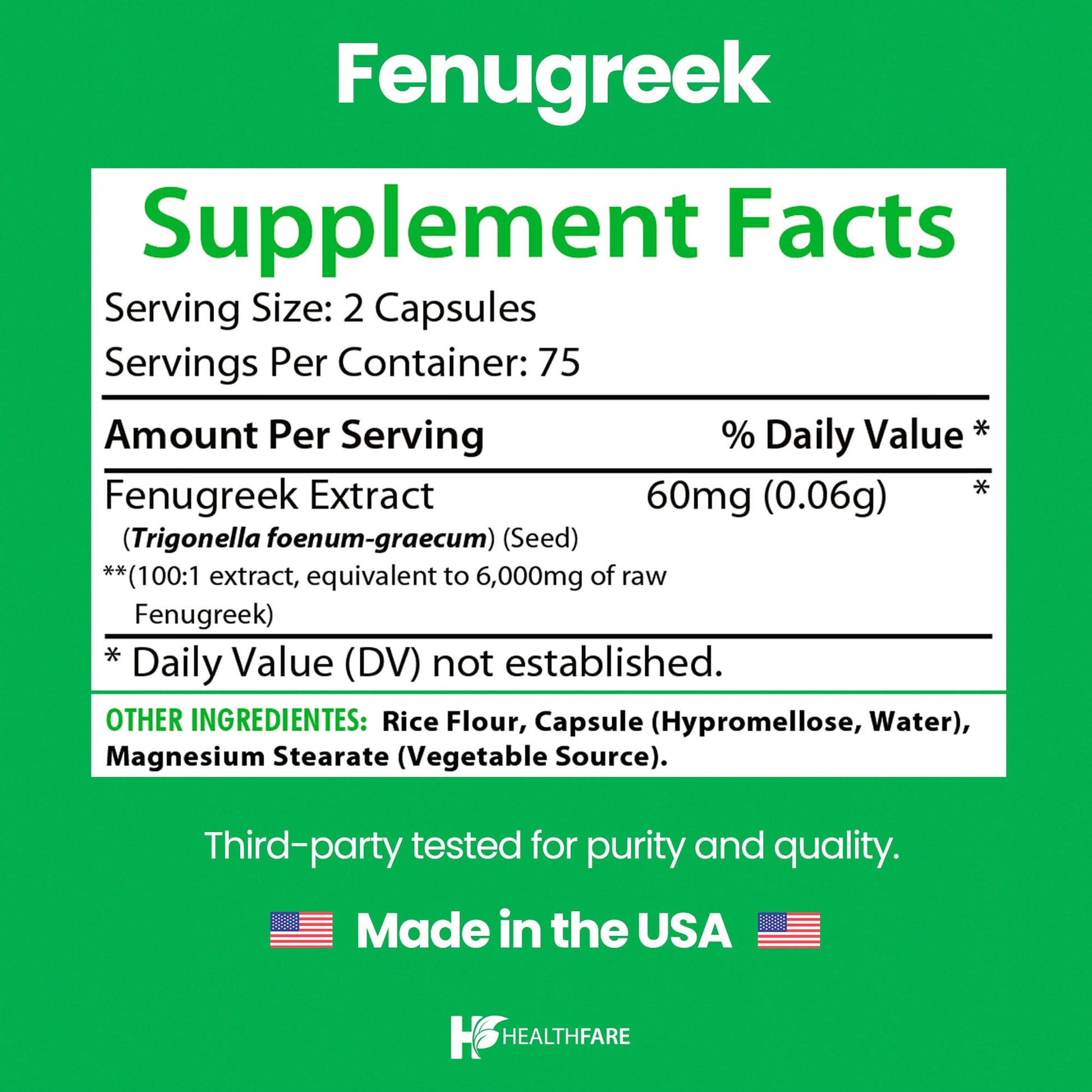 Healthfare Fenugreek Seed Extract 6000mg | 150 Vegan Capsules | Concentrated Herbal Supplement | Non-GMO, Gluten-Free | Made in USA Healthfare buy supplements canada