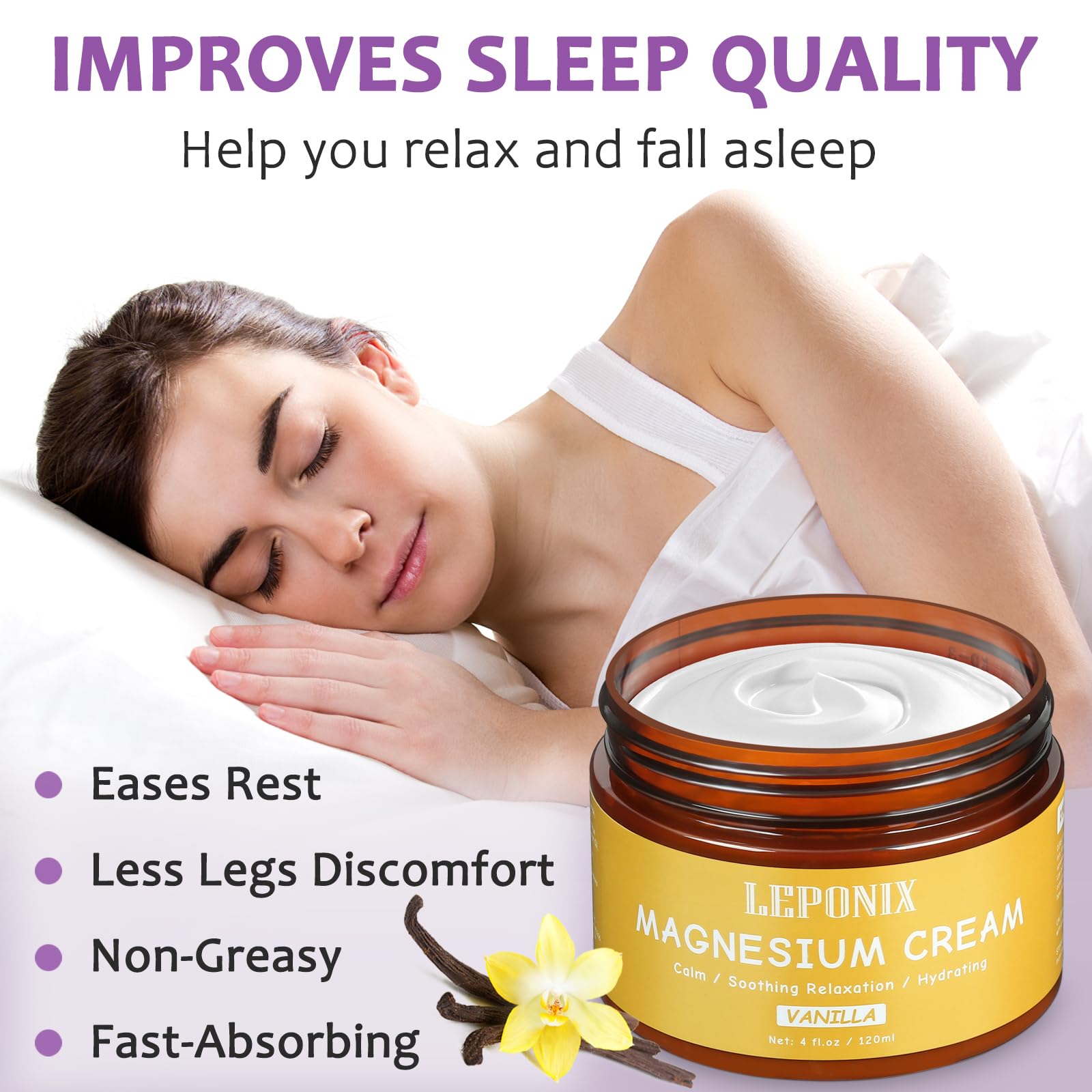 Magnesium Cream for Sleep & Muscle Recovery - Soothing Topical Magnesium Lotion for Leg Cramps, Joint Comfort, Pain Relief - Relaxing Magnesium Body Butter for Men Women Kids (120ml, Vanilla) LEPONIX buy supplements canada