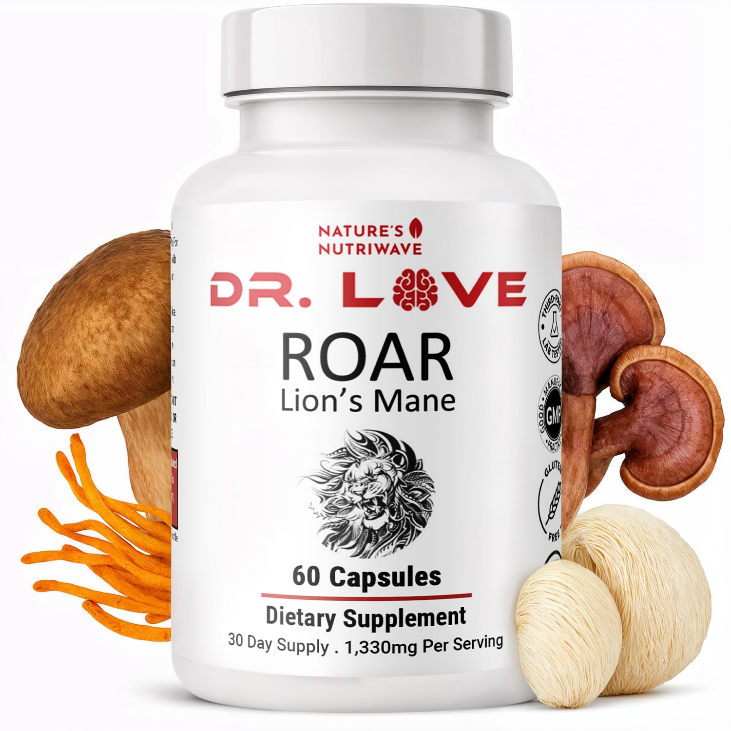 Nature’s NutriWave Dr. Love Roar Lion’s Mane Mushroom Supplement – Plant-Based Formula with Cordyceps, Reishi & Shiitake – Vegan, Gluten-Free, GMP Certified, Made in USA – 60 Capsules, 1 Month Supply Nature’s NutriWave buy supplements canada