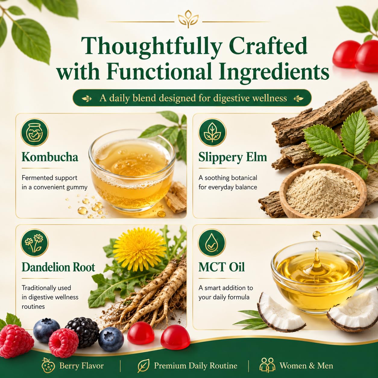 PRIMEHAVEN Probiotic Kombucha Gummies - Prebiotics, Probiotics, Postbiotics, Fiber Supplement, Slippery Elm, Dandelion Root, for Bloating, Gut Health PRIMEHAVEN buy supplements canada