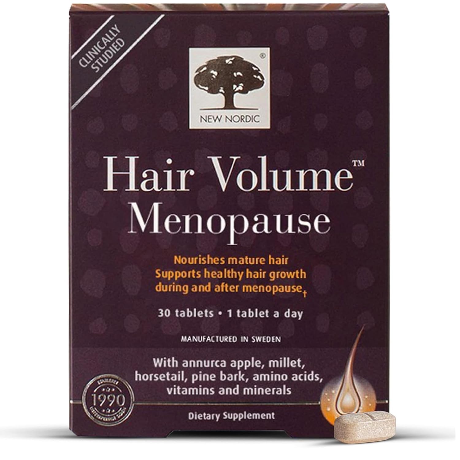 New Nordic Hair Volume Menopause, Supports Healthy Hair Growth During and After Menopause, Pine Bark and Annurca Apple Extract, 30 Tablets NEW NORDIC buy supplements canada