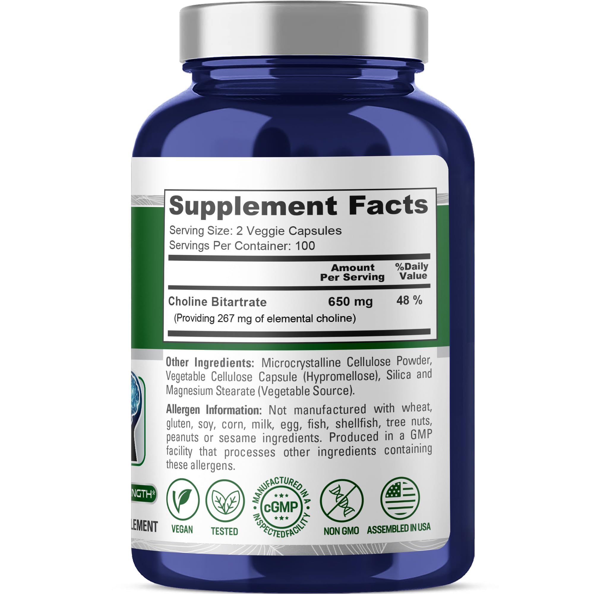 NusaPure Choline Bitartrate - Suitable for Vegetarian/Vegan, Non - GMO - 650 mg 200 Capsules NusaPure buy supplements canada
