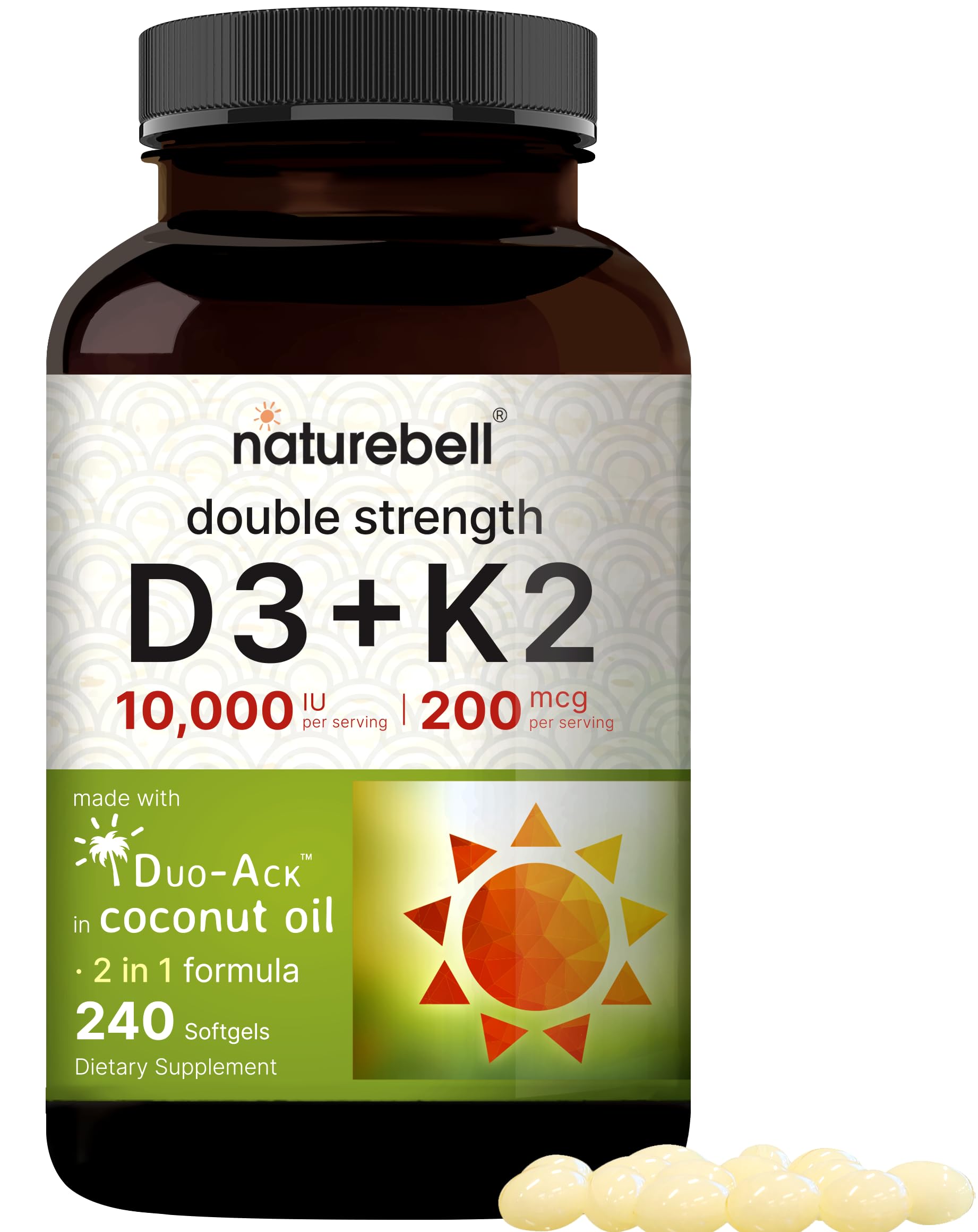 NatureBell Vitamin D3 K2 (10,000 IU Vitamin D + 200mcg Vitamin K MK-7) 240 Softgels NatureBell buy supplements canada