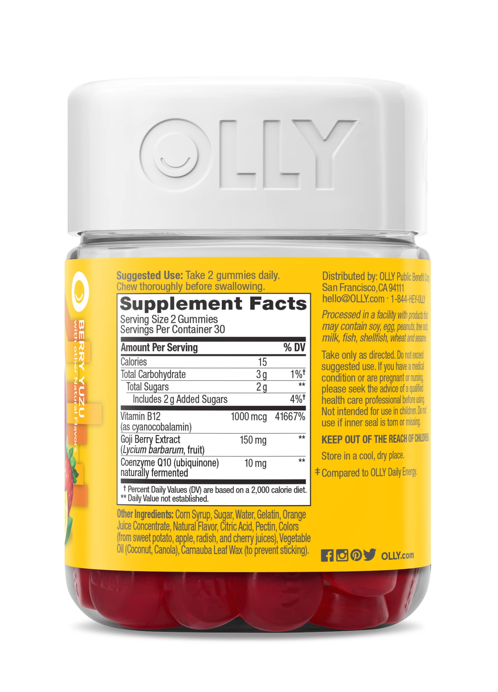OLLY Extra Strength Daily Energy Gummy, Caffeine Free, 1000mcg Vitamin B12, CoQ10, Goji Berry, Adult Chewable Supplement OLLY buy supplements canada