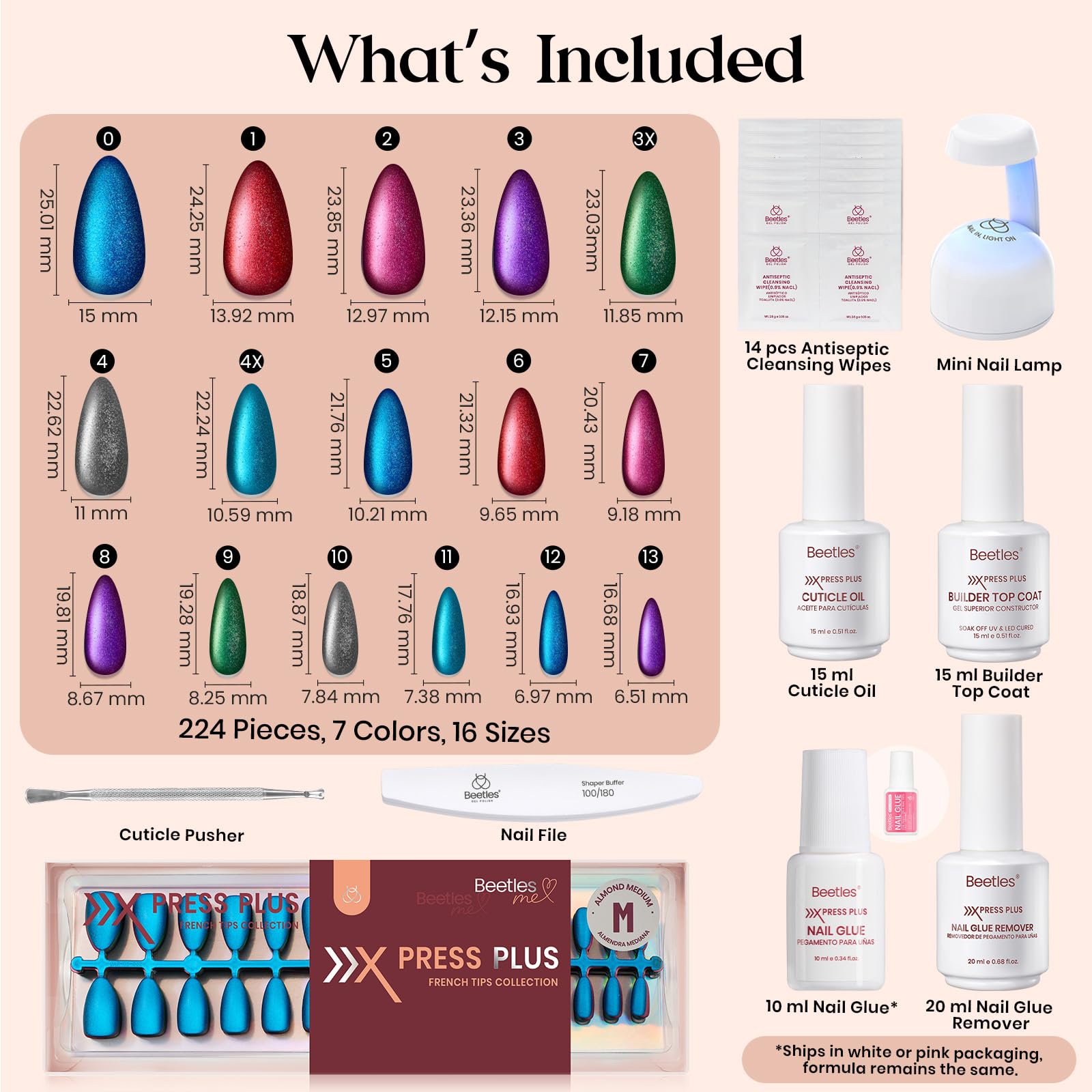 Beetles Cat Eye Nails Kit - Enchanted Aurora | 7 Colors Cat Eye Press On Nails Medium Almond | 224Pcs 16 Sizes All-in-One Kit With Nail Glue,Remover,Builder Top Coat,Nail Lamp Gift beetles Gel Polish buy supplements canada