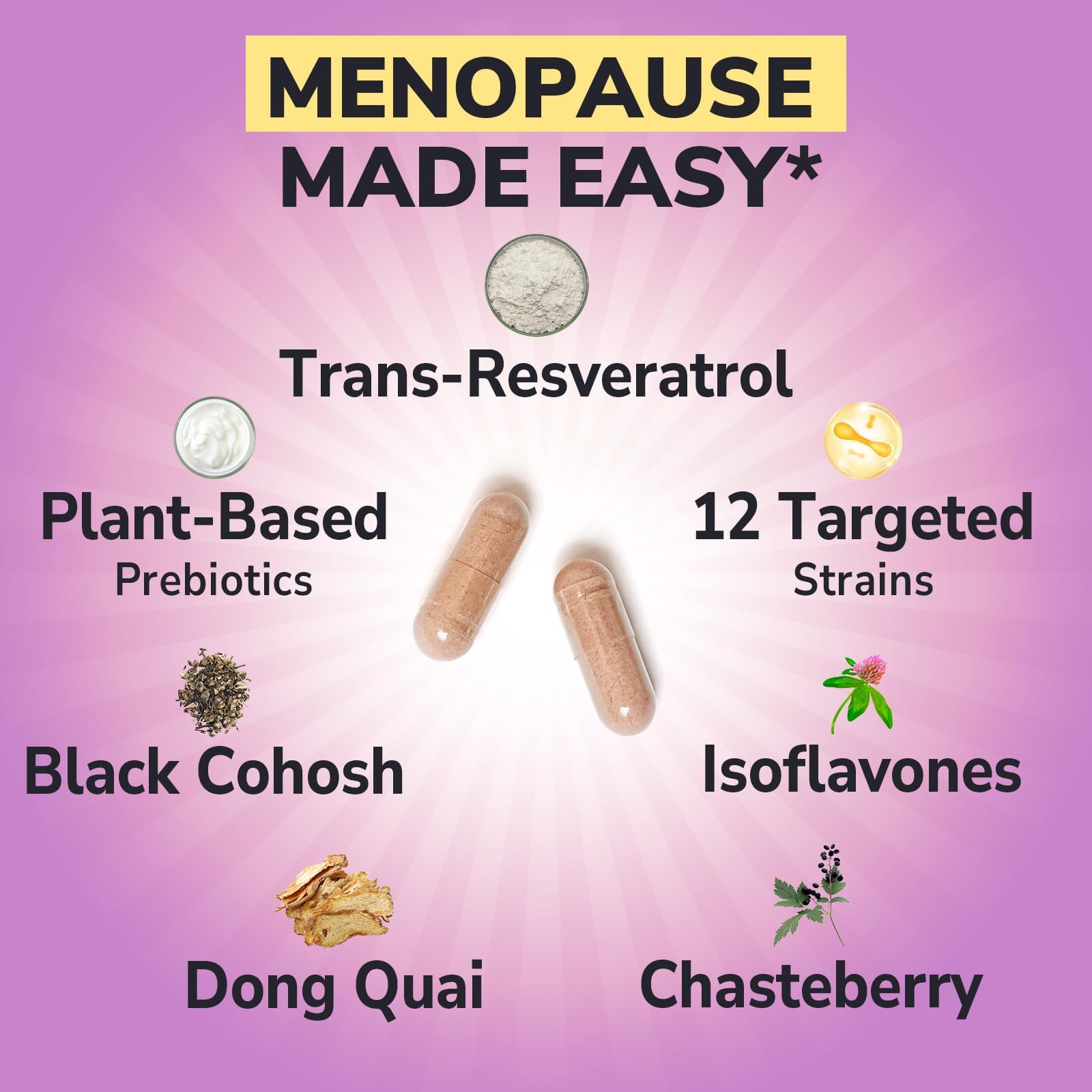 Vitalibre Menopause Probiotics for Women 70 Billion CFU, 12 Targeted Strains, Organic Prebiotics, Black Cohosh Resveratrol Red Clover Chasteberry Dong Quai, Hot Flash Night Sweat+, No Estrogen, 30 Ct Vitalibre buy supplements canada