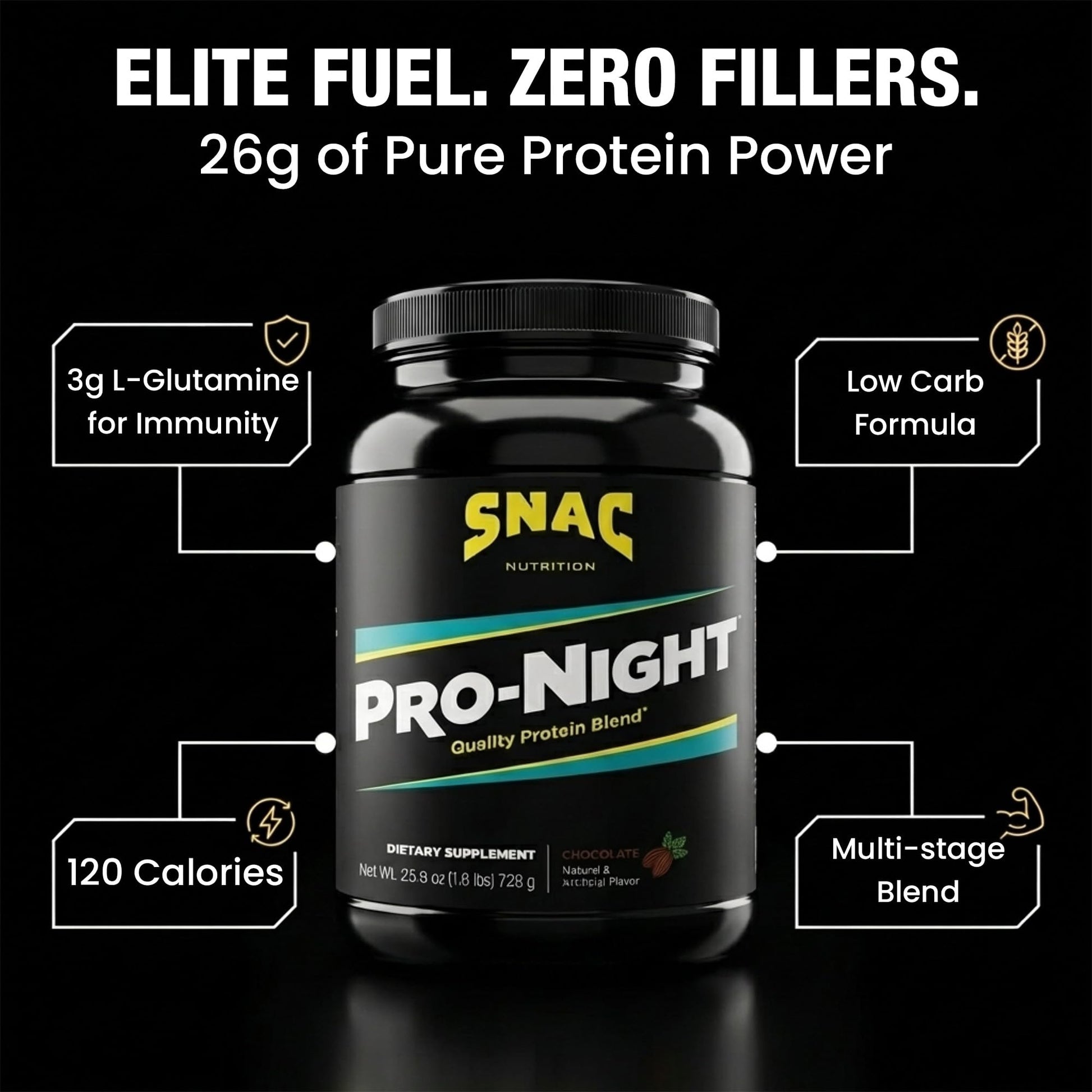 SNAC Pro-Night Protein Powder Blend - Quality Protein Powder for Men and Women, Nighttime Recovery, High Protein Supplement, Supports Muscle Repair, 26g Protein per Serving, Chocolate Flavor, 1.6 lbs SNAC buy supplements canada