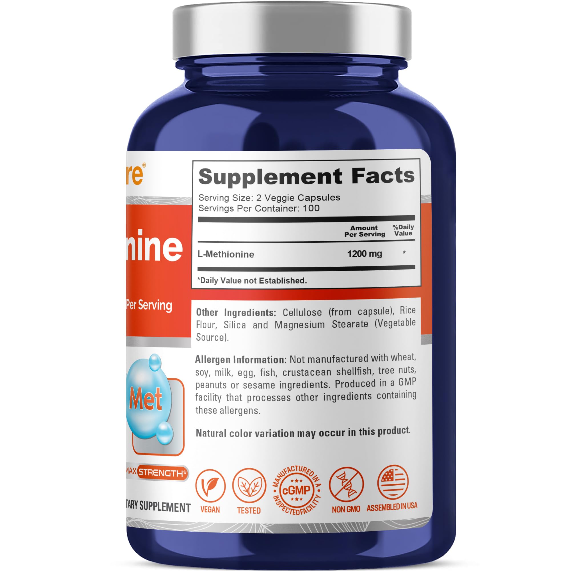 NusaPure L Methionine 1200mg | 200 Capsules | Non-GMO | Vegan Supplement NusaPure buy supplements canada
